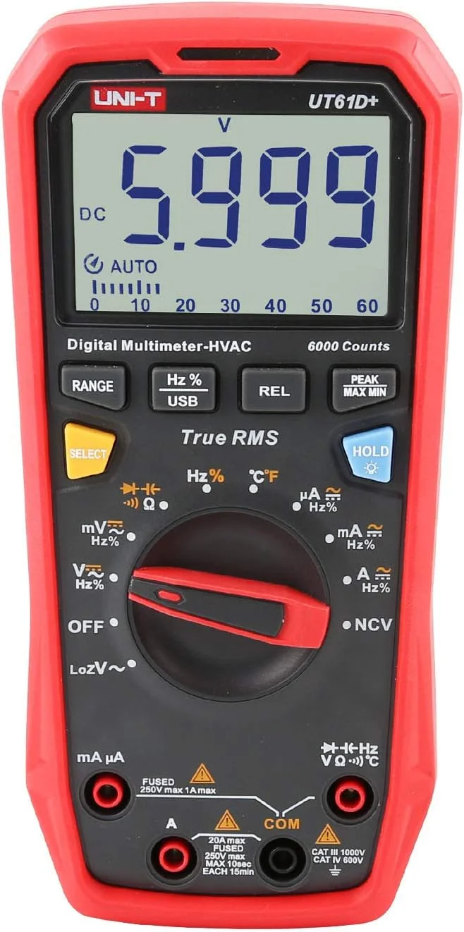 مولتی متر دیجیتال True RMS مدل UNI-T UT61D+ برای اندازه گیری ولتاژ AC/DC، جریان، مقاومت و ظرفیت مولتی متر دیجیتال True RMS مدل UNI-T UT61D+ برای اندازه گیری ولتاژ AC/DC، جریان، مقاومت و ظرفیت