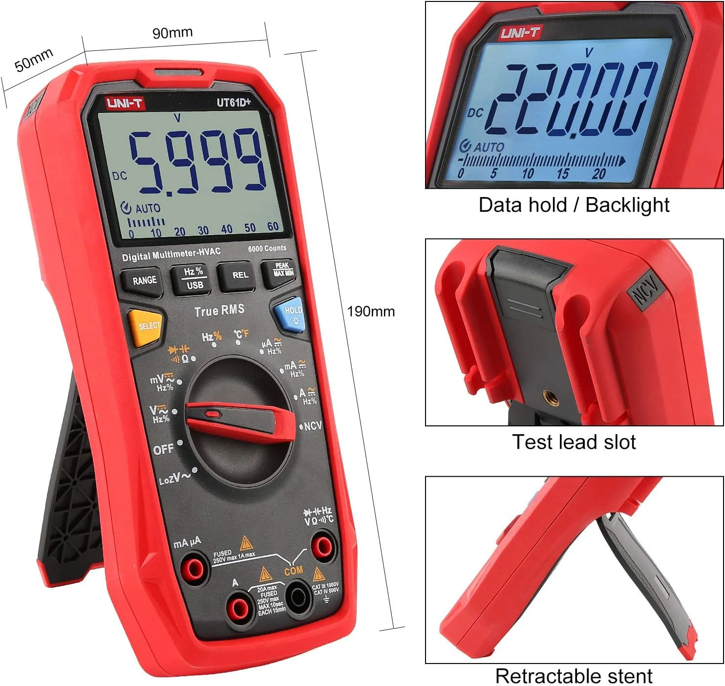 مولتی متر دیجیتال True RMS مدل UNI-T UT61D+ برای اندازه گیری ولتاژ AC/DC، جریان، مقاومت و ظرفیت مولتی متر دیجیتال True RMS مدل UNI-T UT61D+ برای اندازه گیری ولتاژ AC/DC، جریان، مقاومت و ظرفیت