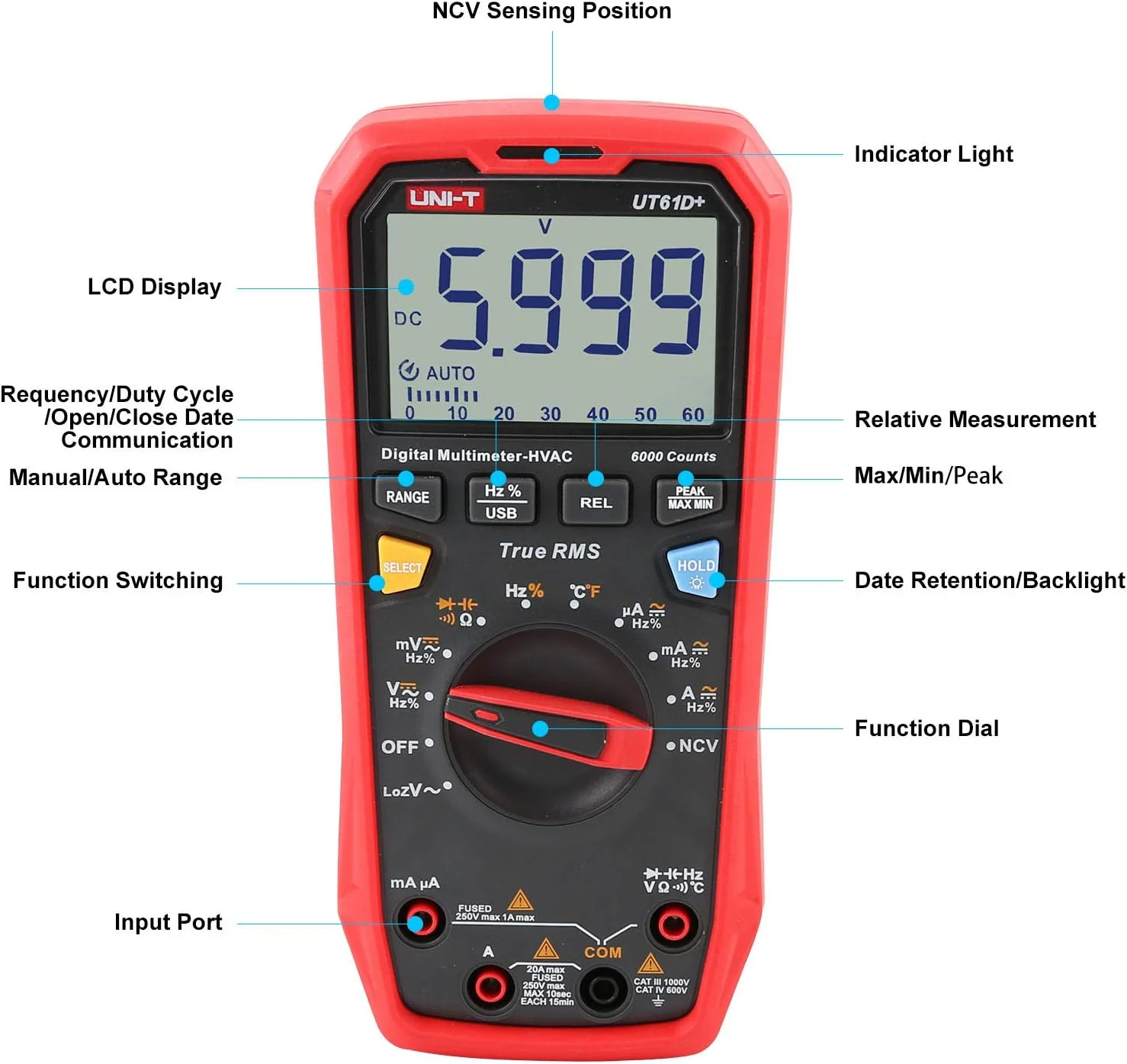 مولتی متر دیجیتال True RMS مدل UNI-T UT61D+ برای اندازه گیری ولتاژ AC/DC، جریان، مقاومت و ظرفیت مولتی متر دیجیتال True RMS مدل UNI-T UT61D+ برای اندازه گیری ولتاژ AC/DC، جریان، مقاومت و ظرفیت