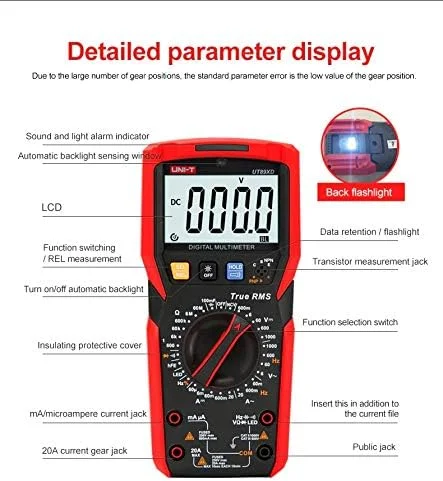 مولتی متر دیجیتال حرفه ای یونی تی مدل UT89XD با قابلیت True RMS، NCV، جریان 20 آمپر AC/DC، ولت متر، خازن سنج، مقاومت سنج مولتی متر دیجیتال حرفه ای یونی تی مدل UT89XD با قابلیت True RMS، NCV، جریان 20 آمپر AC/DC، ولت متر، خازن سنج، مقاومت سنج