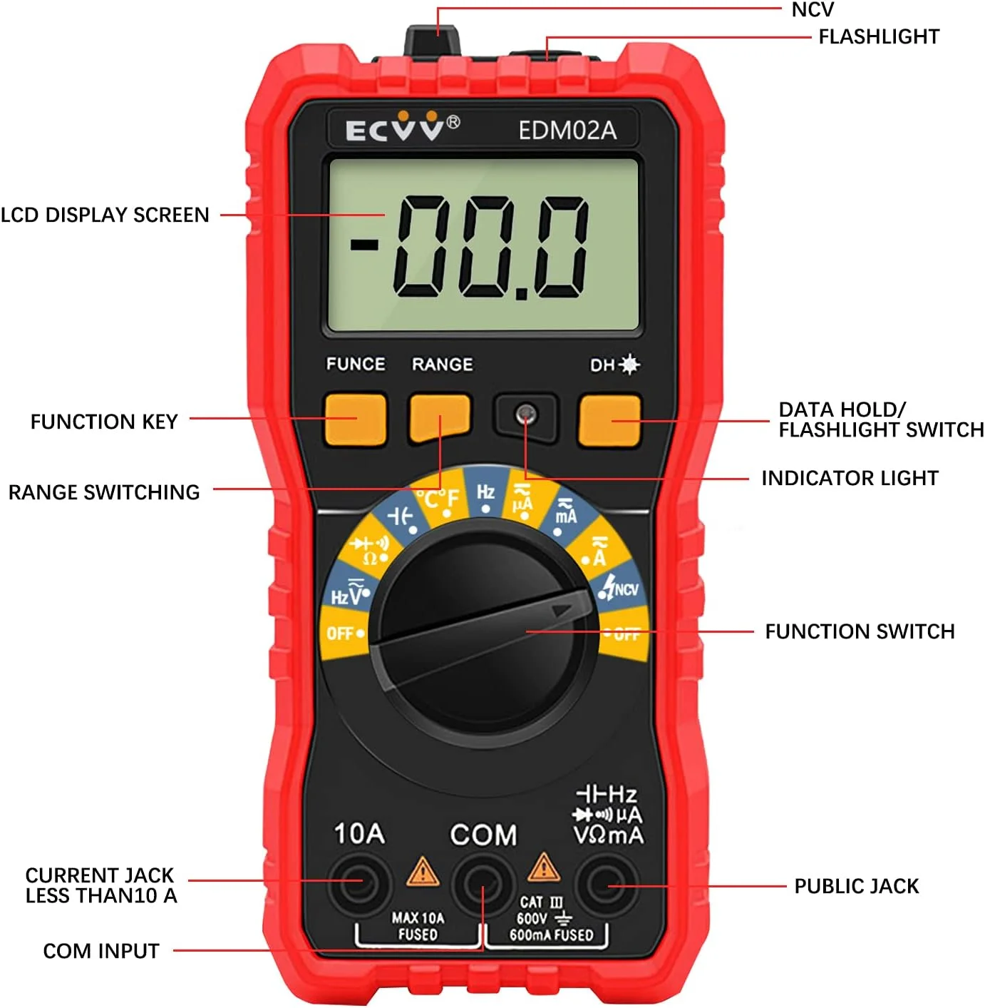مولتی متر دیجیتال رنج خودکار NCV با جریان 10 آمپر و ولت متر 600 ولت با نور پس زمینه LCD ابزار اندازه گیری خانگی مولتی متر دیجیتال رنج خودکار NCV با جریان 10 آمپر و ولت متر 600 ولت با نور پس زمینه LCD ابزار اندازه گیری خانگی