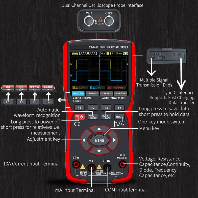 تستر مولتی متر دیجیتال 3 در 1 NALACAL، تستر چندگانه، اندازه گیری هوشمند، ولت متر با محدوده خودکار، صفحه نمایش LCD، تستر با اسیلوسکوپ دو کاناله، ولتاژ، جریان، مقاومت، پیوستگی، دیود تستر مولتی متر دیجیتال 3 در 1 NALACAL، تستر چندگانه، اندازه گیری هوشمند، ولت متر با محدوده خودکار، صفحه نمایش LCD، تستر با اسیلوسکوپ دو کاناله، ولتاژ، جریان، مقاومت، پیوستگی، دیود