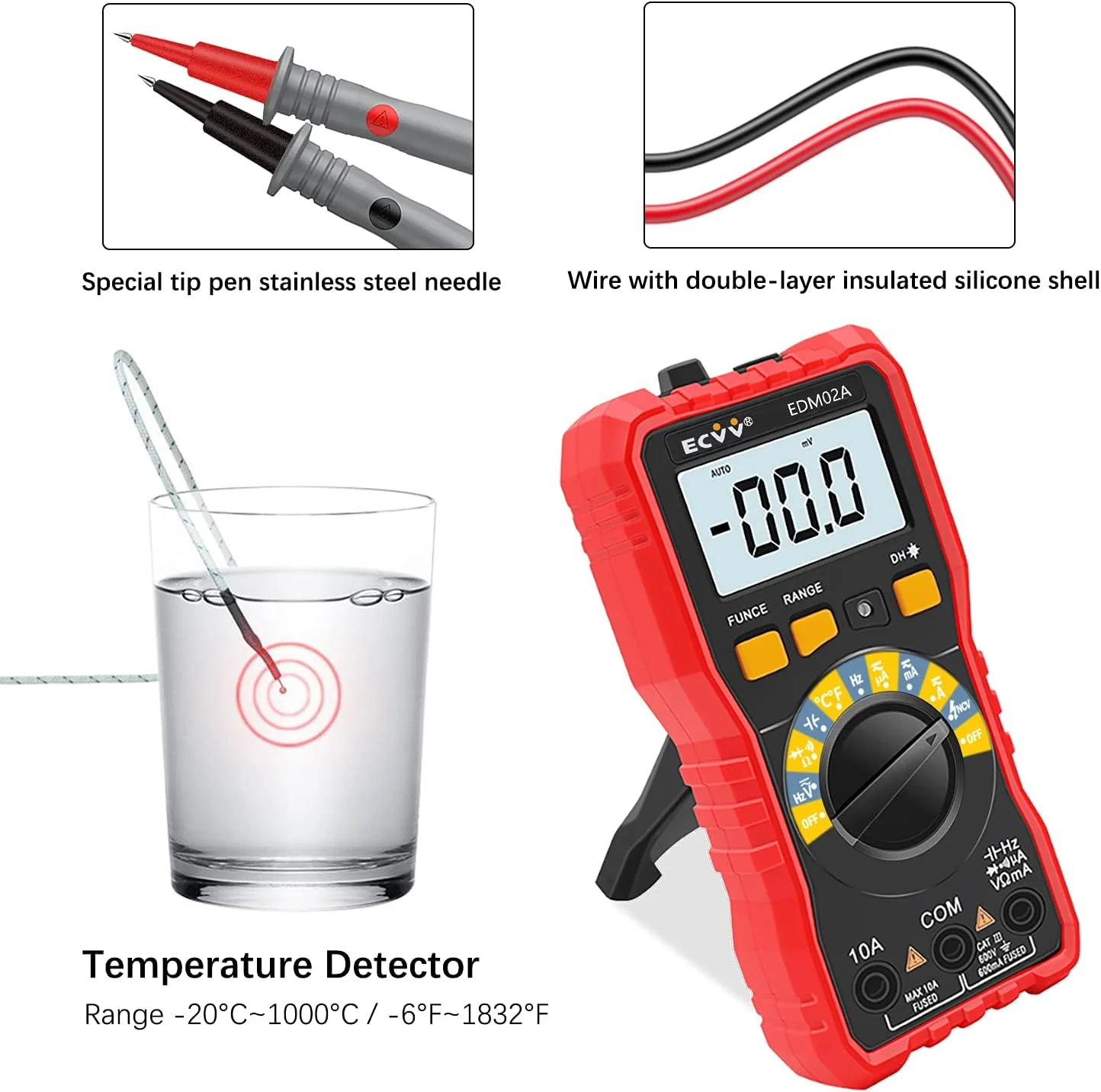 مولتی متر دیجیتال رنج خودکار NCV با جریان 10 آمپر و ولت متر 600 ولت با نور پس زمینه LCD ابزار اندازه گیری خانگی مولتی متر دیجیتال رنج خودکار NCV با جریان 10 آمپر و ولت متر 600 ولت با نور پس زمینه LCD ابزار اندازه گیری خانگی