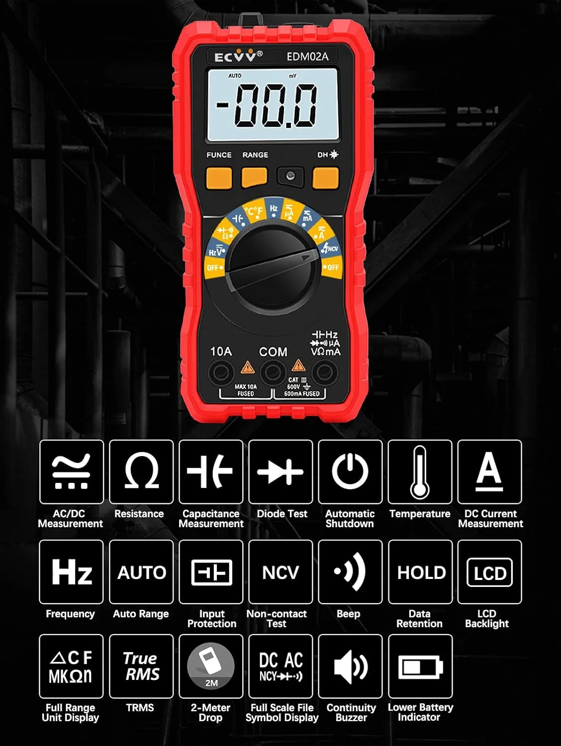 مولتی متر دیجیتال رنج خودکار NCV با جریان 10 آمپر و ولت متر 600 ولت با نور پس زمینه LCD ابزار اندازه گیری خانگی مولتی متر دیجیتال رنج خودکار NCV با جریان 10 آمپر و ولت متر 600 ولت با نور پس زمینه LCD ابزار اندازه گیری خانگی
