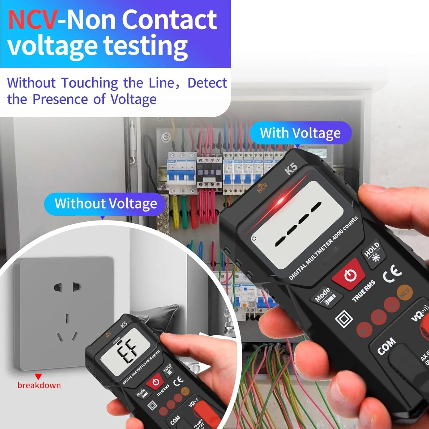 مولتی متر دیجیتال، 4000 رقم، اندازه گیری هوشمند، ولت متر با دامنه خودکار، تستر ولتاژ با عملکرد ولتاژ غیر تماسی، اندازه گیری ولتاژ AC/DC، مقاومت، پیوستگی برای لوازم خانگی خودرو مولتی متر دیجیتال، 4000 رقم، اندازه گیری هوشمند، ولت متر با دامنه خودکار، تستر ولتاژ با عملکرد ولتاژ غیر تماسی، اندازه گیری ولتاژ AC/DC، مقاومت، پیوستگی برای لوازم خانگی خودرو