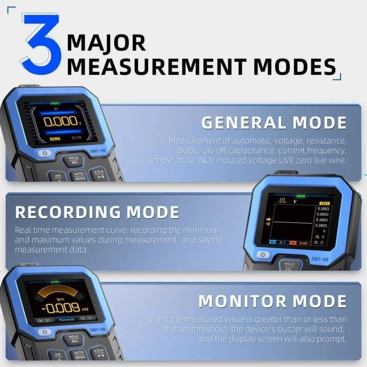 مولتی متر دیجیتال Azonee، 10000 شمارش، ولت متر خودکار، تستر ولتاژ هوشمند 1000 ولت 10 آمپر AC/DC با حالت ضبط و نظارت بر داده ها، برای مقاومت، ظرفیت، دیود مولتی متر دیجیتال Azonee، 10000 شمارش، ولت متر خودکار، تستر ولتاژ هوشمند 1000 ولت 10 آمپر AC/DC با حالت ضبط و نظارت بر داده ها، برای مقاومت، ظرفیت، دیود