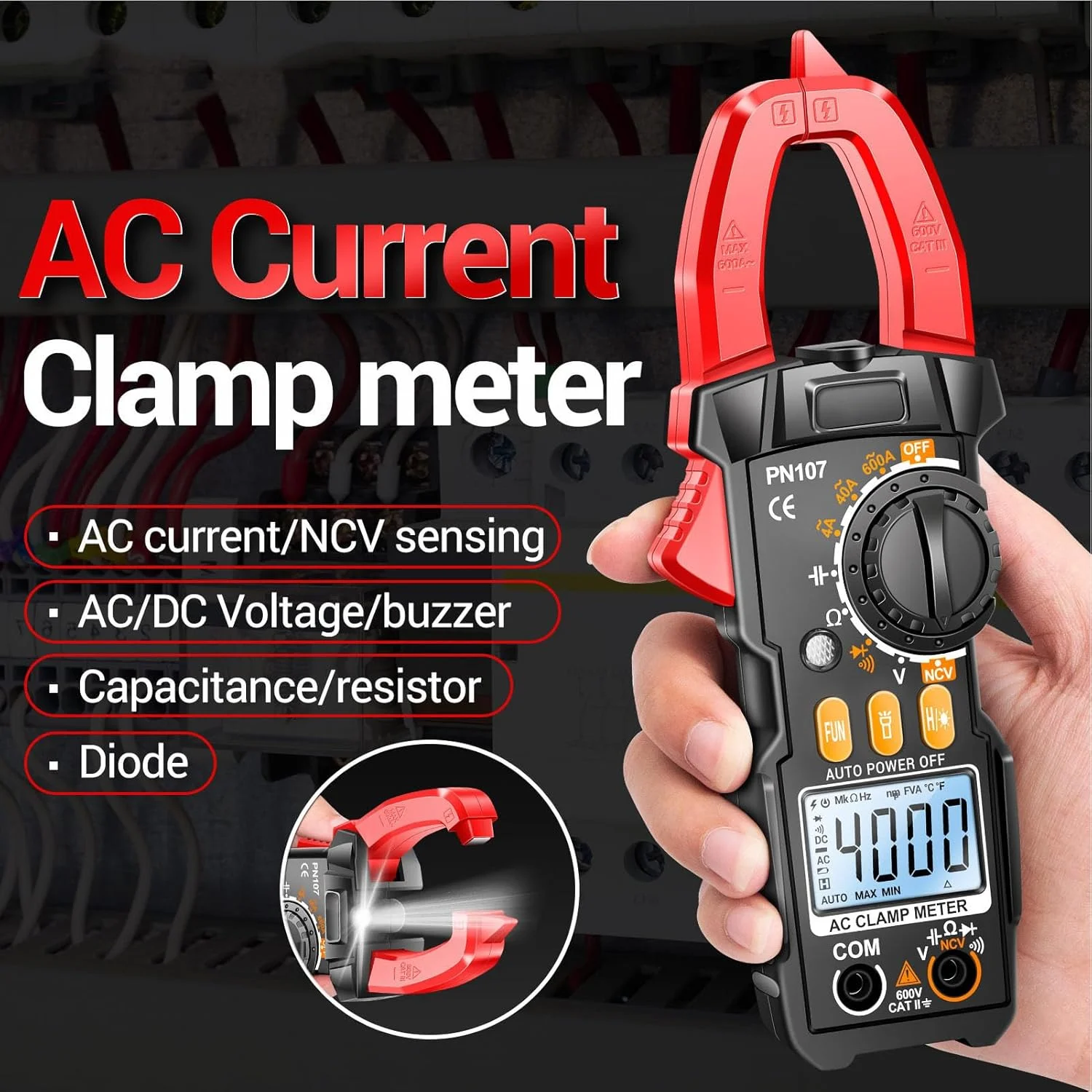 آمپرمتر کلمپی دیجیتال Jectse 600A AC DC مولتی متر تستر 5999 شمارنده برای کار برق، HVAC، خودرو با چراغ قوه، صفحه نمایش با نور پس زمینه و نشانگر NCV آمپرمتر کلمپی دیجیتال Jectse 600A AC DC مولتی متر تستر 5999 شمارنده برای کار برق، HVAC، خودرو با چراغ قوه، صفحه نمایش با نور پس زمینه و نشانگر NCV