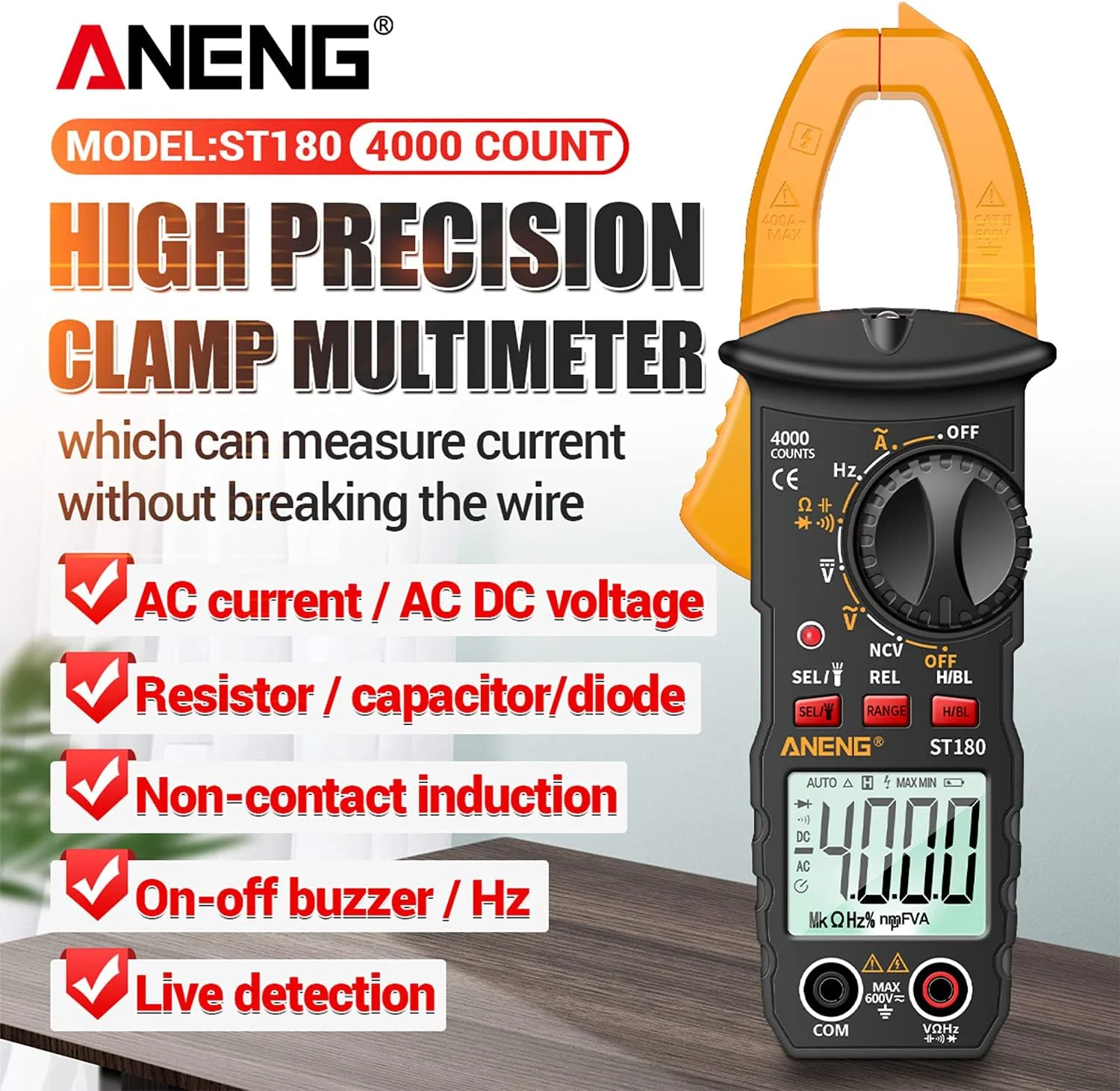 آمپرمتر کلمپی اونا مدل ST180 با 4000 شمارنده - مولتی متر کلمپی دیجیتال - ولتاژ AC/DC، آمپرمتر، تستر NCV - دما -30 تا 1000 درجه سانتیگراد آمپرمتر کلمپی اونا مدل ST180 با 4000 شمارنده - مولتی متر کلمپی دیجیتال - ولتاژ AC/DC، آمپرمتر، تستر NCV - دما -30 تا 1000 درجه سانتیگراد