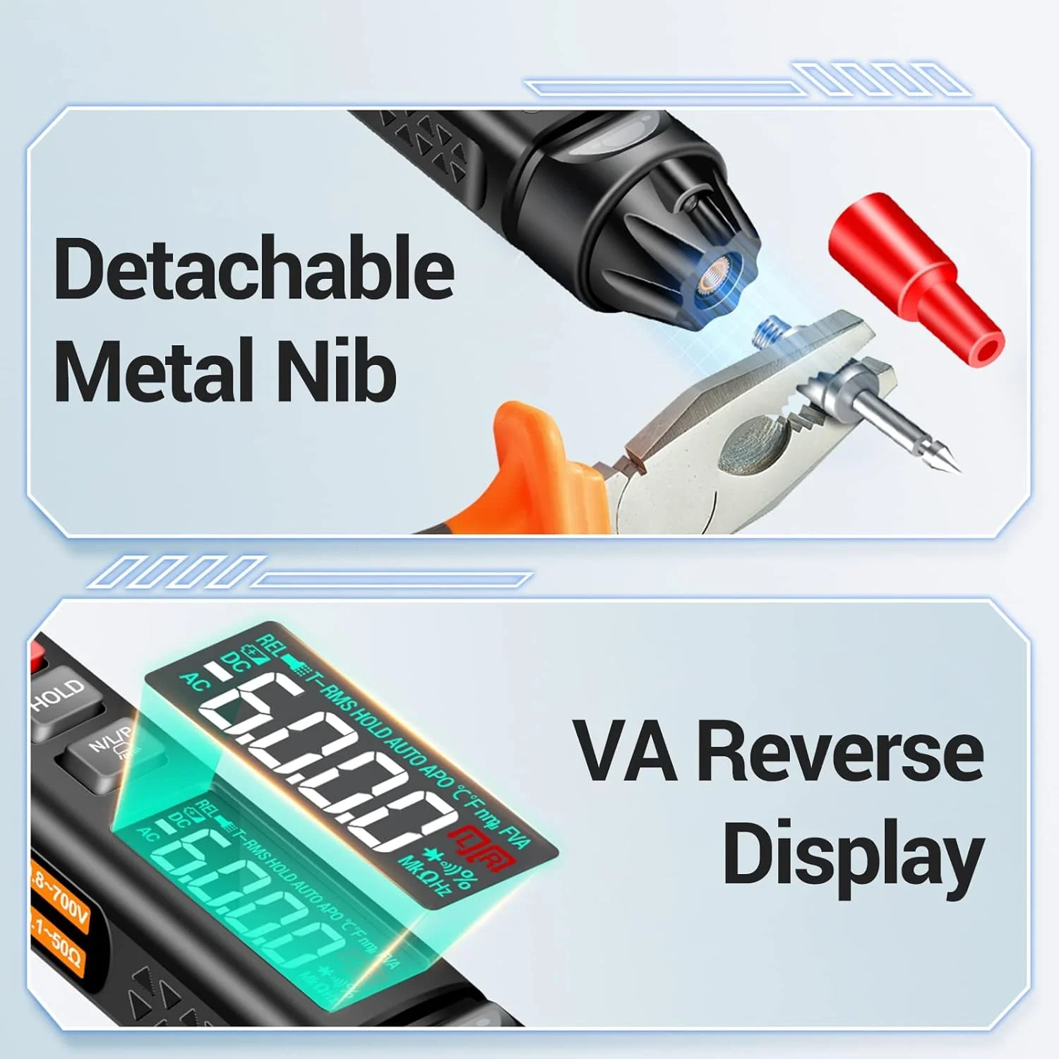 تستر ولتاژ AC/DC مولتی متر SYOSI، آمپرمتر حرفه ای نوع قلمی 6000 شمارش، تستر ولت متر غیر تماسی برای ولتاژ AC/DC، سیم زنده، مقاومت، پیوستگی و تست دیود تستر ولتاژ AC/DC مولتی متر SYOSI، آمپرمتر حرفه ای نوع قلمی 6000 شمارش، تستر ولت متر غیر تماسی برای ولتاژ AC/DC، سیم زنده، مقاومت، پیوستگی و تست دیود