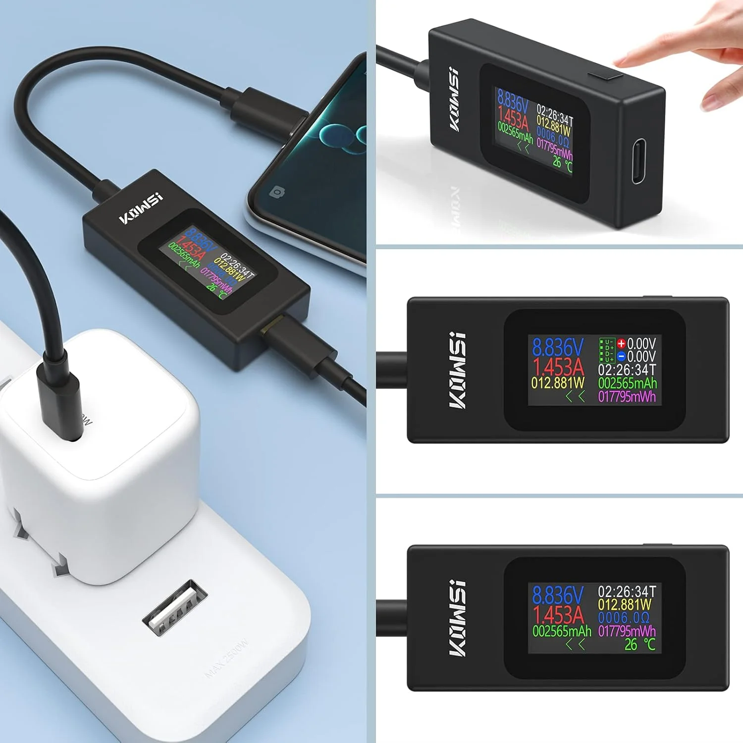 تستر USB C یوژوک، پاور متر 4-30 ولت 0-6.5 آمپر، مولتی متر دیجیتال، تستر ولتاژ و جریان Type C، ظرفیت سنج نیرو، آمپرمتر و ولت متر زمان کارکرد، آشکارساز شارژر کابل USB (نسخه کلاسیک)