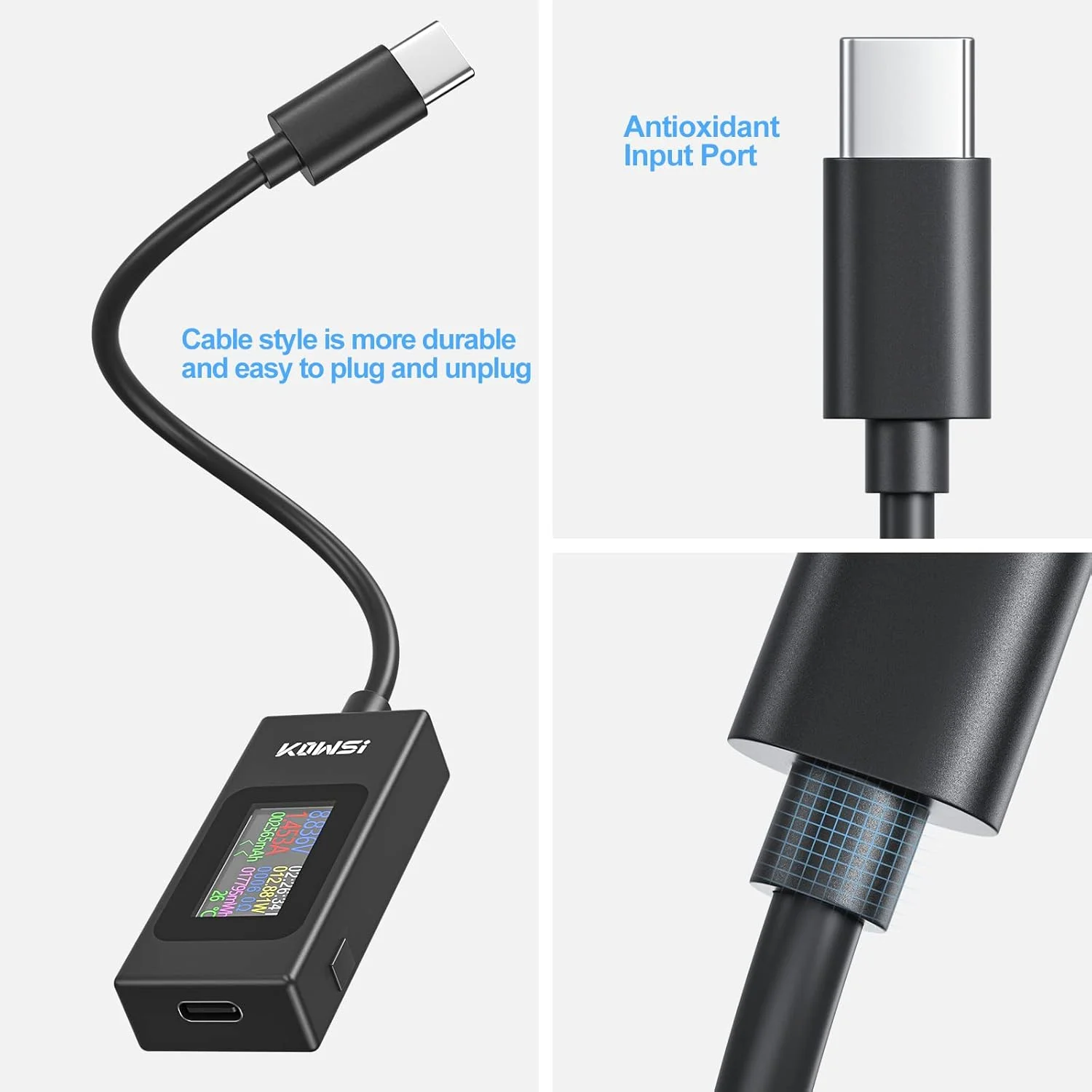 تستر USB C یوژوک، پاور متر 4-30 ولت 0-6.5 آمپر، مولتی متر دیجیتال، تستر ولتاژ و جریان Type C، ظرفیت سنج نیرو، آمپرمتر و ولت متر زمان کارکرد، آشکارساز شارژر کابل USB (نسخه کلاسیک)