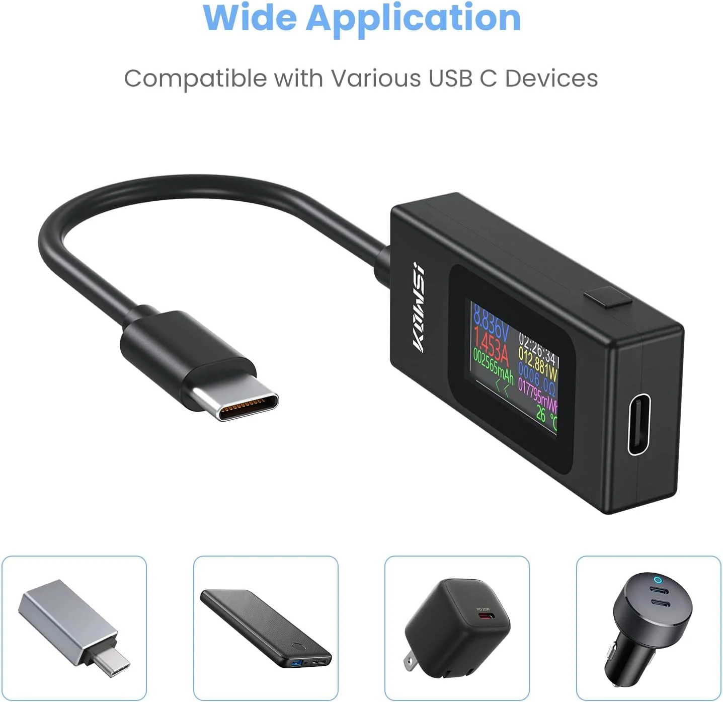 تستر USB C یوژوک، پاور متر 4-30 ولت 0-6.5 آمپر، مولتی متر دیجیتال، تستر ولتاژ و جریان Type C، ظرفیت سنج نیرو، آمپرمتر و ولت متر زمان کارکرد، آشکارساز شارژر کابل USB (نسخه کلاسیک)