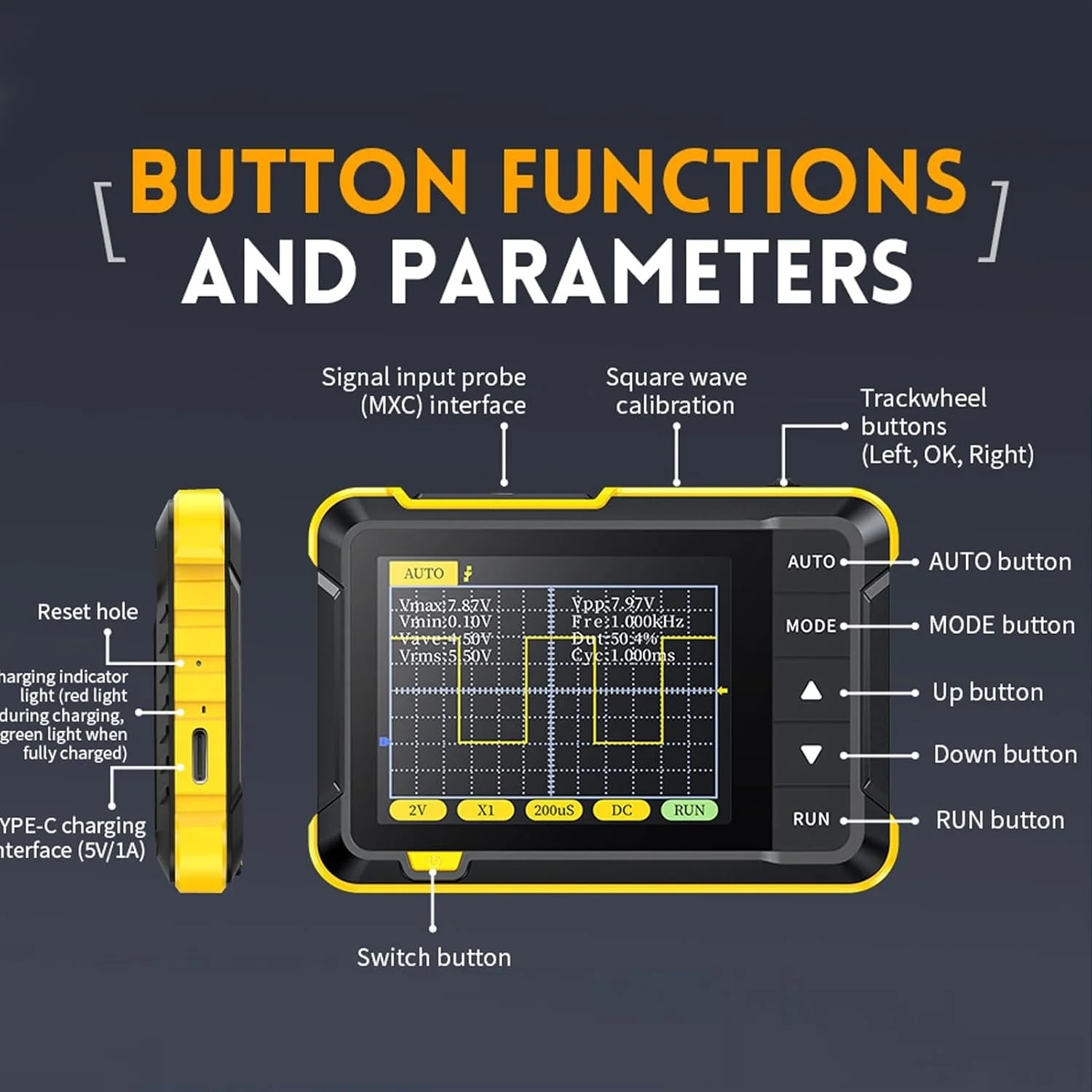 اسیلوسکوپ، مینی اسیلوسکوپ دیجیتال دستی قابل حمل، پهنای باند 200 کیلوهرتز، نرخ نمونه برداری 2.5 مگاهرتز، ژنراتور سیگنال DDS، صفحه نمایش LCD 2.8 اینچی با قابلیت ضبط خودکار شکل موج اسیلوسکوپ، مینی اسیلوسکوپ دیجیتال دستی قابل حمل، پهنای باند 200 کیلوهرتز، نرخ نمونه برداری 2.5 مگاهرتز، ژنراتور سیگنال DDS، صفحه نمایش LCD 2.8 اینچی با قابلیت ضبط خودکار شکل موج