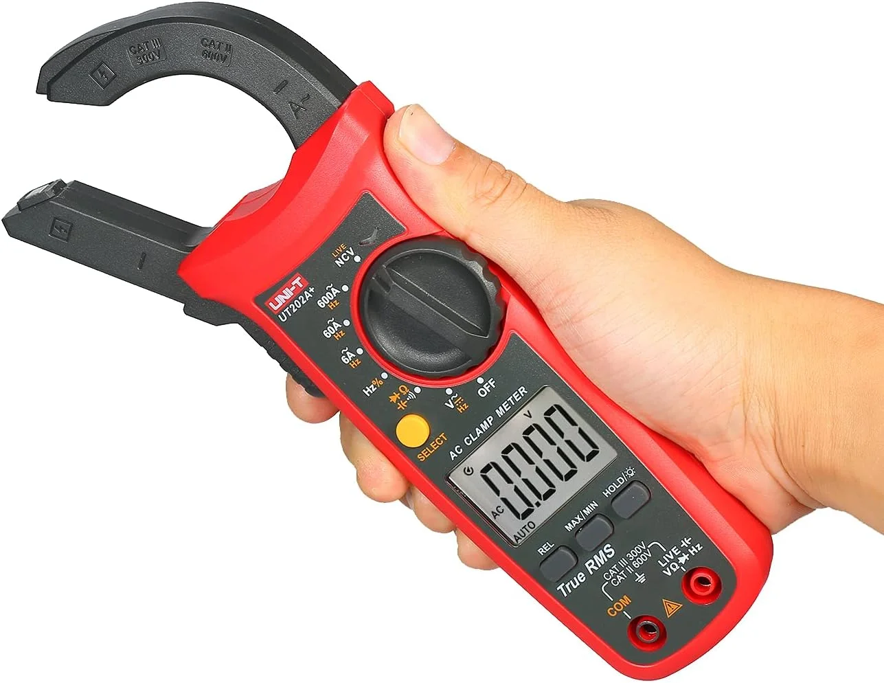 آمپرمتر کلمپی دیجیتال 6000 رقمی True RMS مدل UNI-T UT202A+، مولتی متر کلمپی، آمپرمتر، ولت متر، تست NCV، تستر جهانی، تستر کلمپی جریان AC، اندازه گیری مقدار نسبی، ظرفیت خازنی، فرکانس