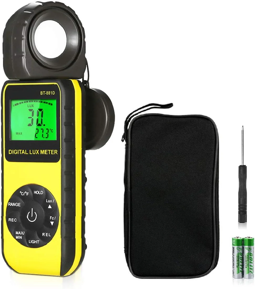 نورسنج دیجیتال روشنایی، دستگاه اندازه گیری دمای محیط با سنسور چرخشی 270 درجه، اندازه گیری نور 0.01~400,000 لوکس (0.01~40,000 FC)، لومن متر برای گیاهان، چراغ های جلوی خودرو، ال ای دی های خانگی نورسنج دیجیتال روشنایی، دستگاه اندازه گیری دمای محیط با سنسور چرخشی 270 درجه، اندازه گیری نور 0.01~400,000 لوکس (0.01~40,000 FC)، لومن متر برای گیاهان، چراغ های جلوی خودرو، ال ای دی های خانگی