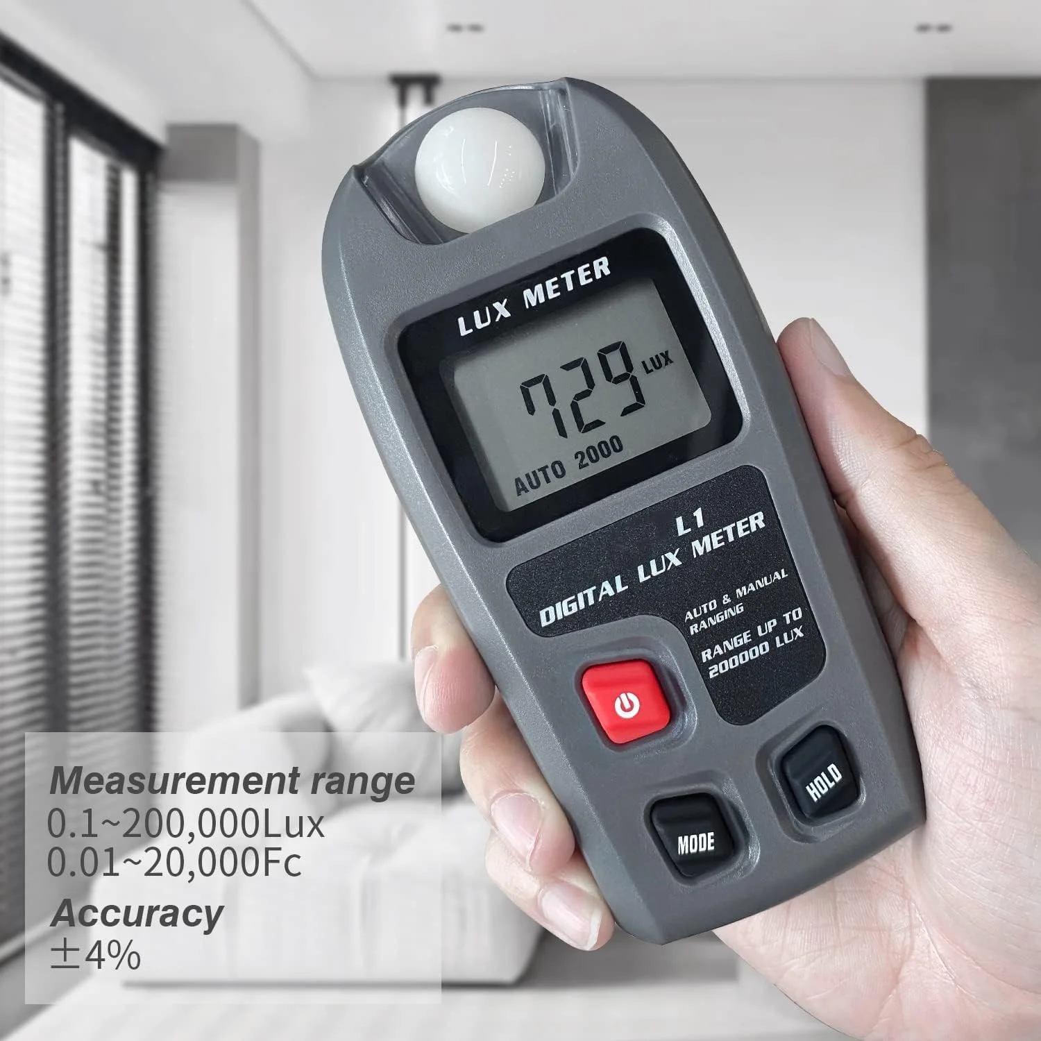 نورسنج دیجیتال Azonee، نورسنج دستی با دقت بالا 4% با محدوده نمایش 0.1-200000 لوکس/Fc برای باغ، دفتر داخلی، کلاس درس، گیاهان، نور رشد