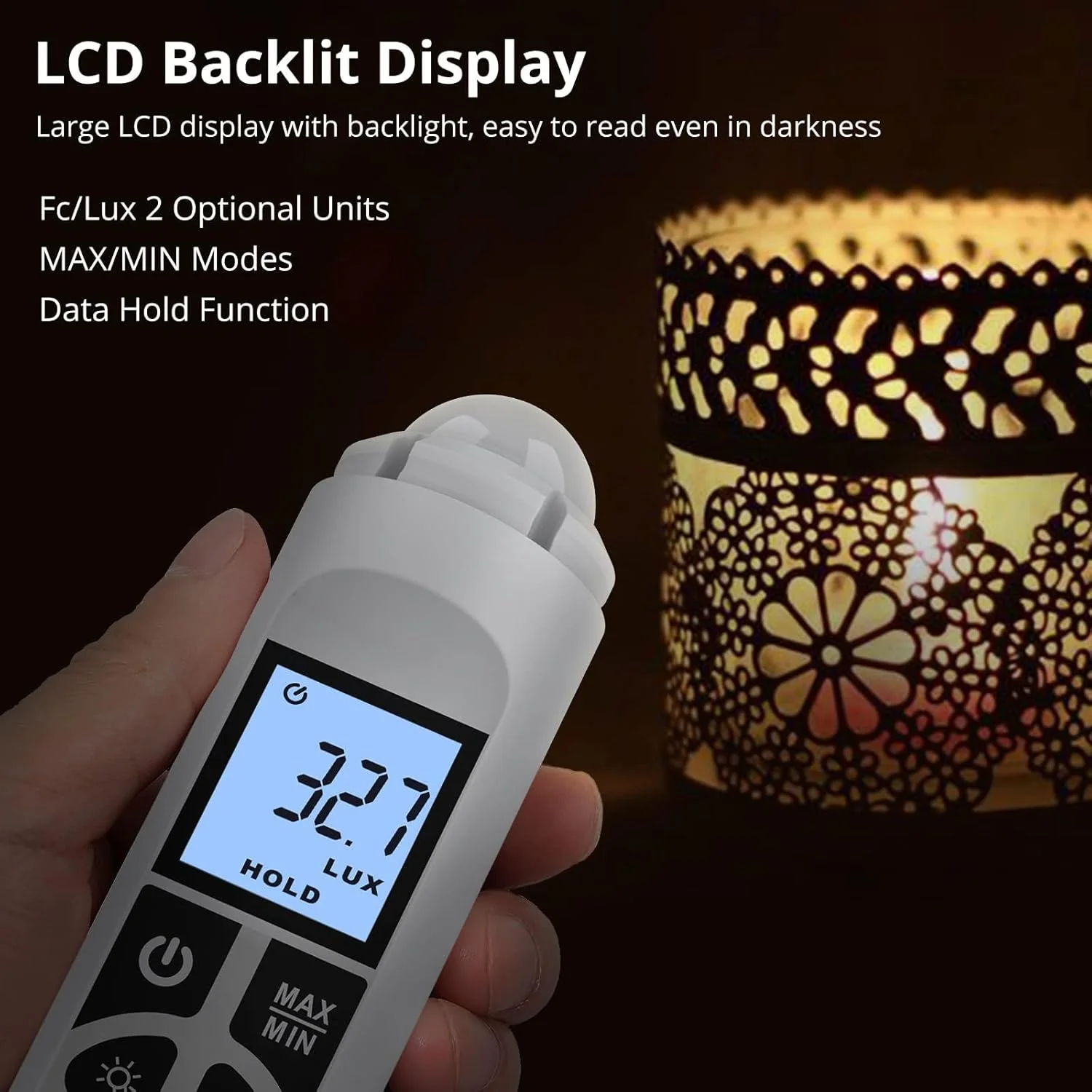 نور سنج NALACAL، فتومتر دستی، پشتیبانی از حالت های حداکثر/حداقل، محدوده نور سنجی تا 200,000 لوکس، لوکس متر دیجیتال دستی، ابزار اندازه گیری روشنایی با صفحه نمایش LCD