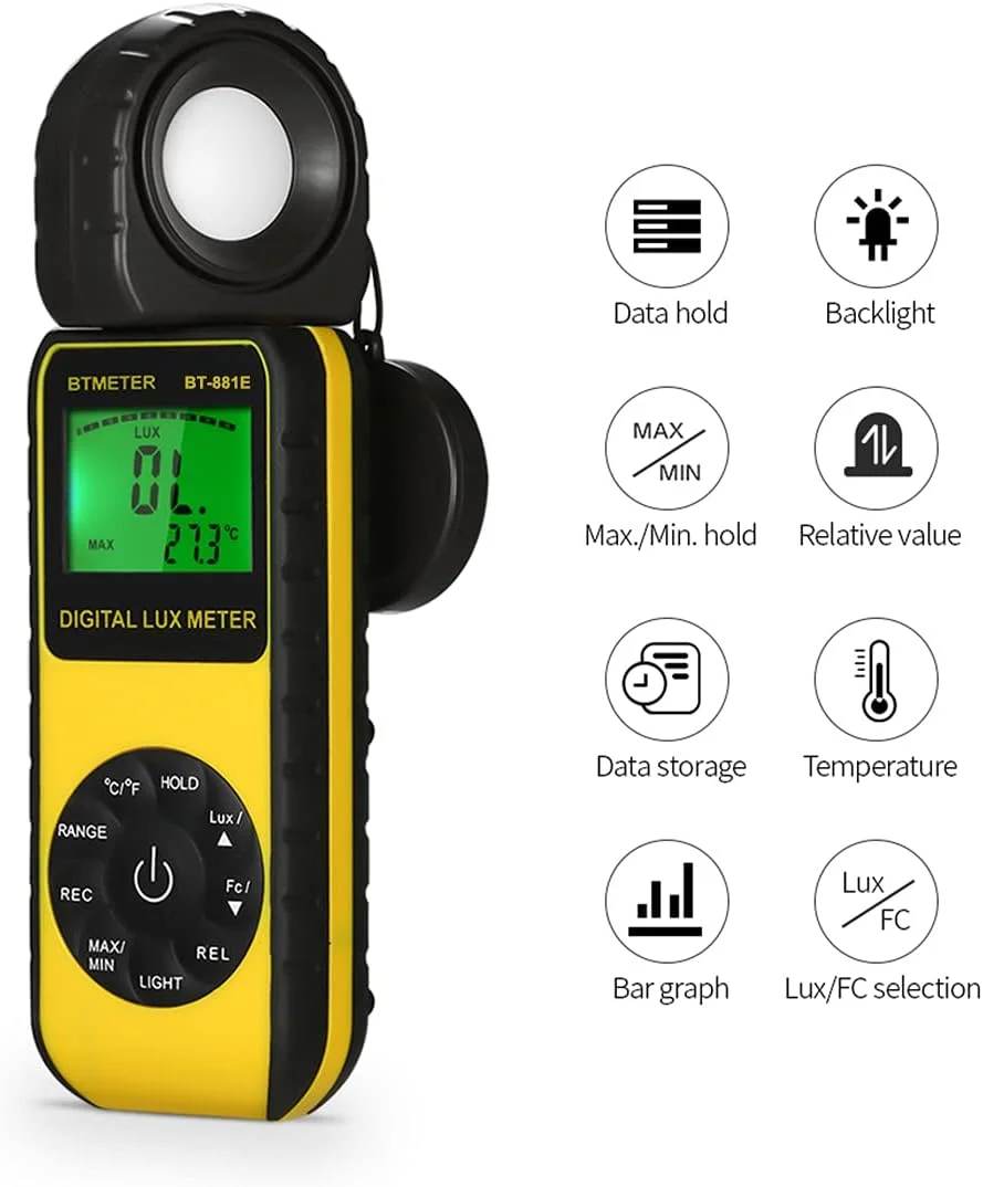 نورسنج دیجیتال مدل BTMETER BT-881E، اندازه گیری نور 0.01~300,000 لوکس (0.01~30,000 FC)، مناسب برای گیاهان و تست نور آکواریوم نورسنج دیجیتال مدل BTMETER BT-881E، اندازه گیری نور 0.01~300,000 لوکس (0.01~30,000 FC)، مناسب برای گیاهان و تست نور آکواریوم