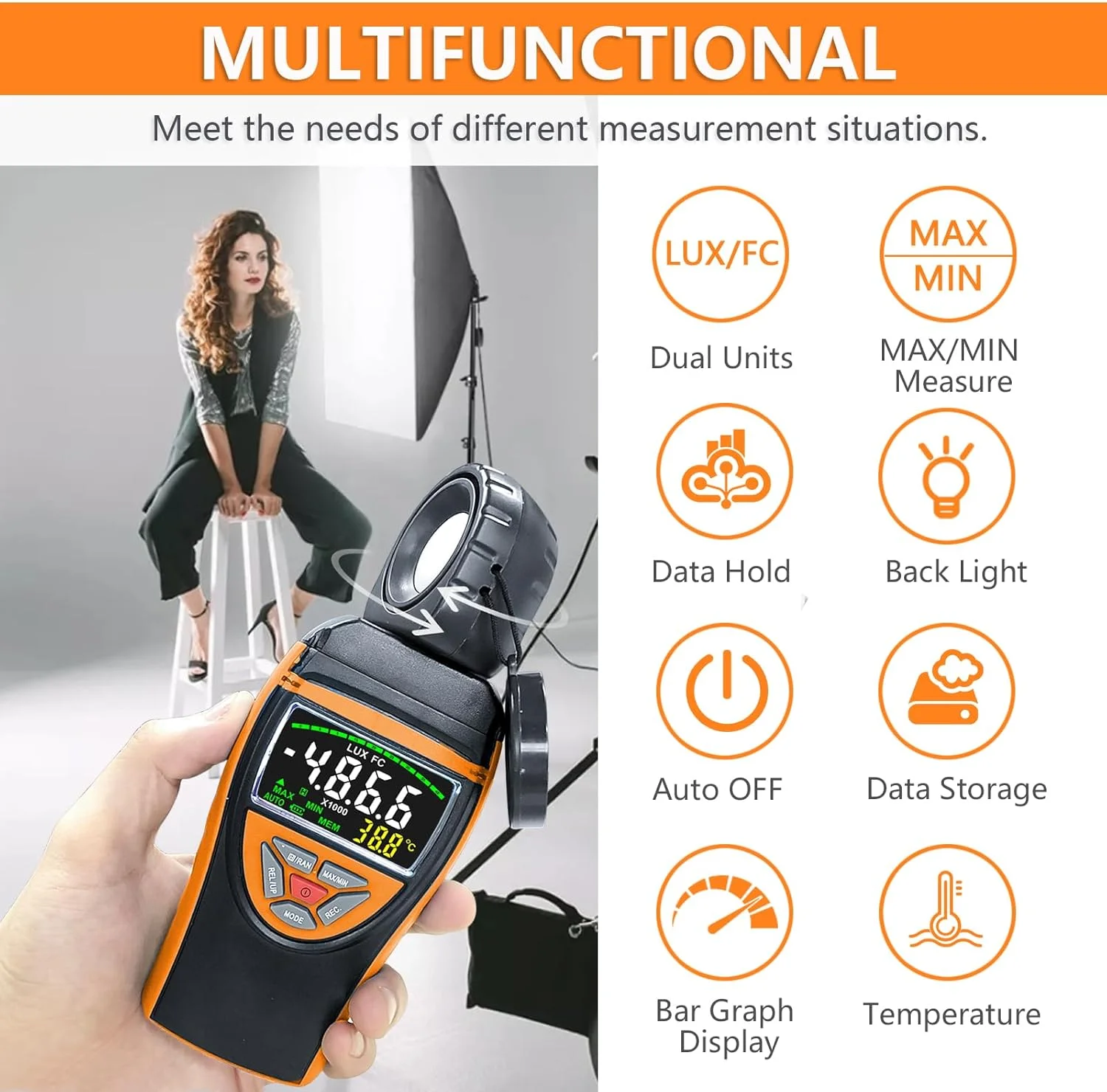 نورسنج، لوکس متر دیجیتال 0.1-400,000 لوکس، آشکارساز قابل چرخش 270 درجه، صفحه نمایش بزرگ رنگی با نور پس زمینه، نورسنج دما لوکس متر لومن متر برای عکاسی و پرورش گیاهان 8801A نورسنج، لوکس متر دیجیتال 0.1-400,000 لوکس، آشکارساز قابل چرخش 270 درجه، صفحه نمایش بزرگ رنگی با نور پس زمینه، نورسنج دما لوکس متر لومن متر برای عکاسی و پرورش گیاهان 8801A