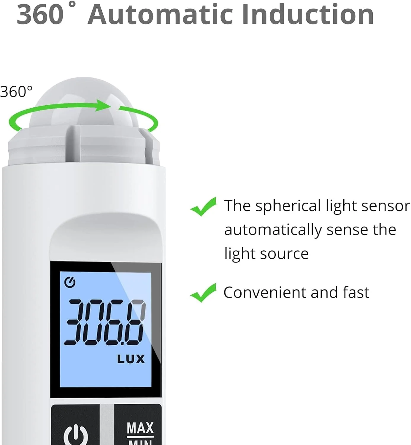 نور سنج NALACAL، فتومتر دستی، پشتیبانی از حالت های حداکثر/حداقل، محدوده نور سنجی تا 200,000 لوکس، لوکس متر دیجیتال دستی، ابزار اندازه گیری روشنایی با صفحه نمایش LCD