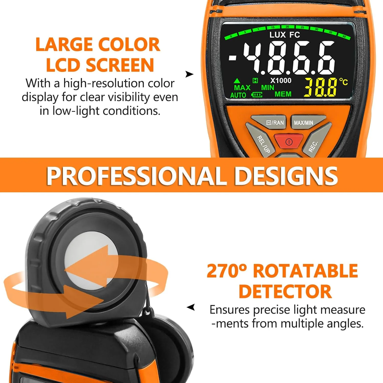 نورسنج، لوکس متر دیجیتال 0.1-400,000 لوکس، آشکارساز قابل چرخش 270 درجه، صفحه نمایش بزرگ رنگی با نور پس زمینه، نورسنج دما لوکس متر لومن متر برای عکاسی و پرورش گیاهان 8801A نورسنج، لوکس متر دیجیتال 0.1-400,000 لوکس، آشکارساز قابل چرخش 270 درجه، صفحه نمایش بزرگ رنگی با نور پس زمینه، نورسنج دما لوکس متر لومن متر برای عکاسی و پرورش گیاهان 8801A