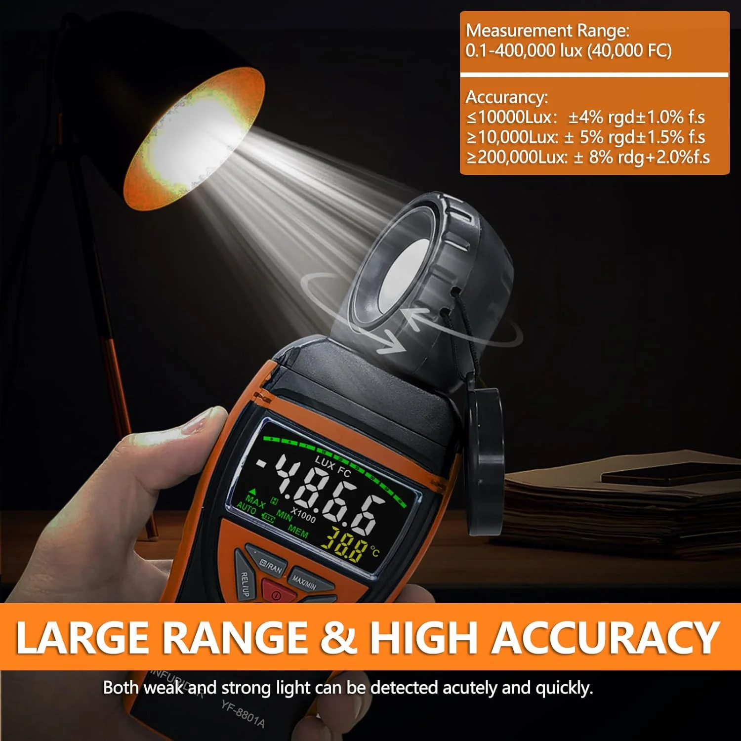 نورسنج، لوکس متر دیجیتال 0.1-400,000 لوکس، آشکارساز قابل چرخش 270 درجه، صفحه نمایش بزرگ رنگی با نور پس زمینه، نورسنج دما لوکس متر لومن متر برای عکاسی و پرورش گیاهان 8801A نورسنج، لوکس متر دیجیتال 0.1-400,000 لوکس، آشکارساز قابل چرخش 270 درجه، صفحه نمایش بزرگ رنگی با نور پس زمینه، نورسنج دما لوکس متر لومن متر برای عکاسی و پرورش گیاهان 8801A