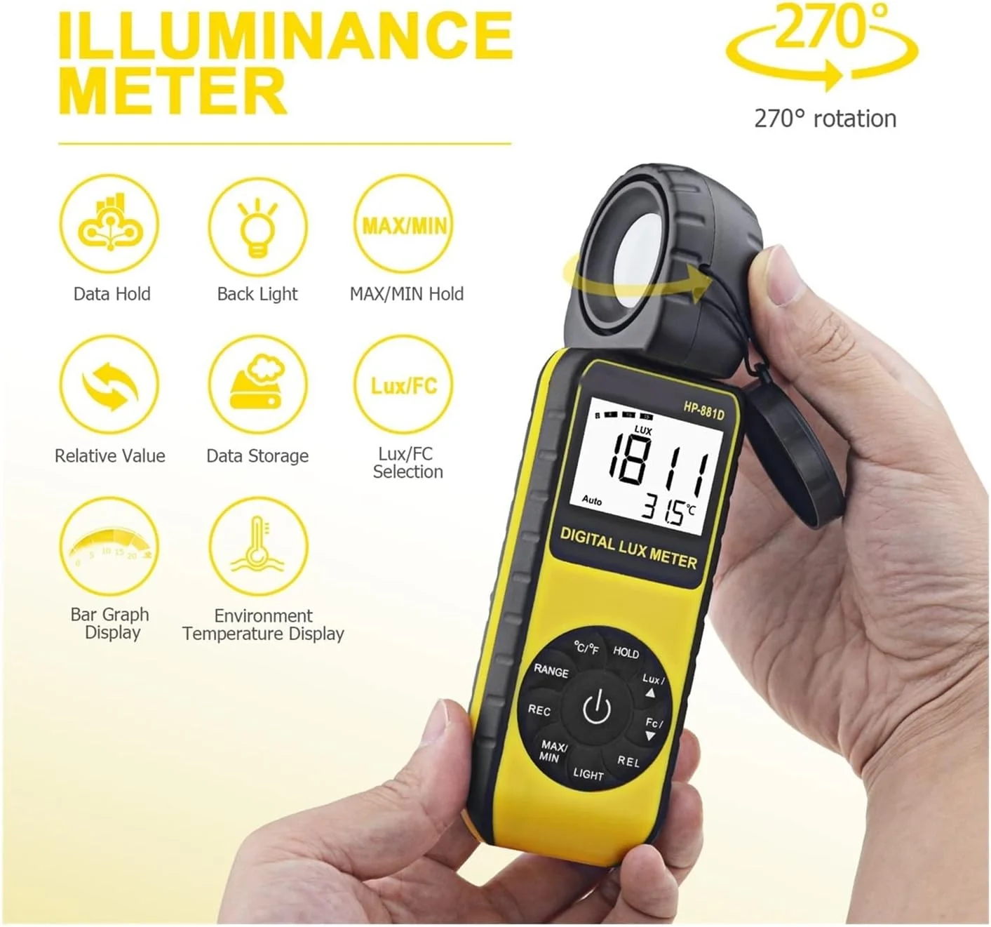 نورسنج دیجیتال یکپارچه لوکس/Fc برای طراحی صحنه، کارخانه، اداره یا استفاده خانگی نورسنج دیجیتال یکپارچه لوکس/Fc برای طراحی صحنه، کارخانه، اداره یا استفاده خانگی