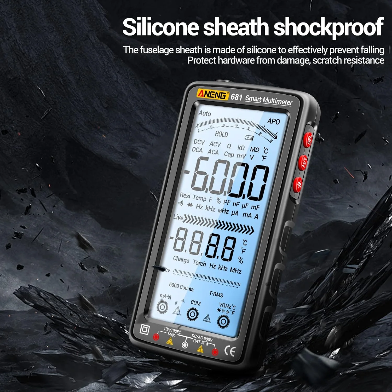 مولتی متر دیجیتال 6000 رقمی Morelian 681، ضد سوختگی هوشمند، قابل شارژ، تستر جهانی NCV، LCD بزرگ 5 اینچی با نور پس زمینه و چراغ قوه برای ولتاژ، مقاومت، ظرفیت خازنی و دما مولتی متر دیجیتال 6000 رقمی Morelian 681، ضد سوختگی هوشمند، قابل شارژ، تستر جهانی NCV، LCD بزرگ 5 اینچی با نور پس زمینه و چراغ قوه برای ولتاژ، مقاومت، ظرفیت خازنی و دما