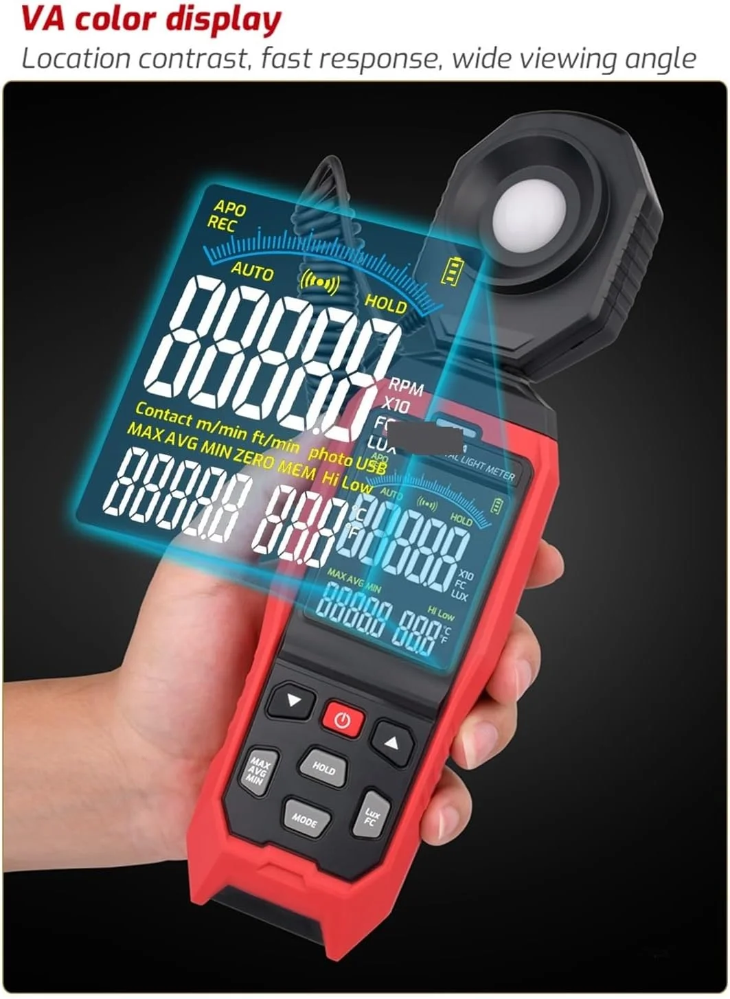 نورسنج دیجیتال LCD، نورسنج دستی، روشنایی سنج، فتومتر، لوکس متر 0-200000 لوکس نورسنج دیجیتال LCD، نورسنج دستی، روشنایی سنج، فتومتر، لوکس متر 0-200000 لوکس