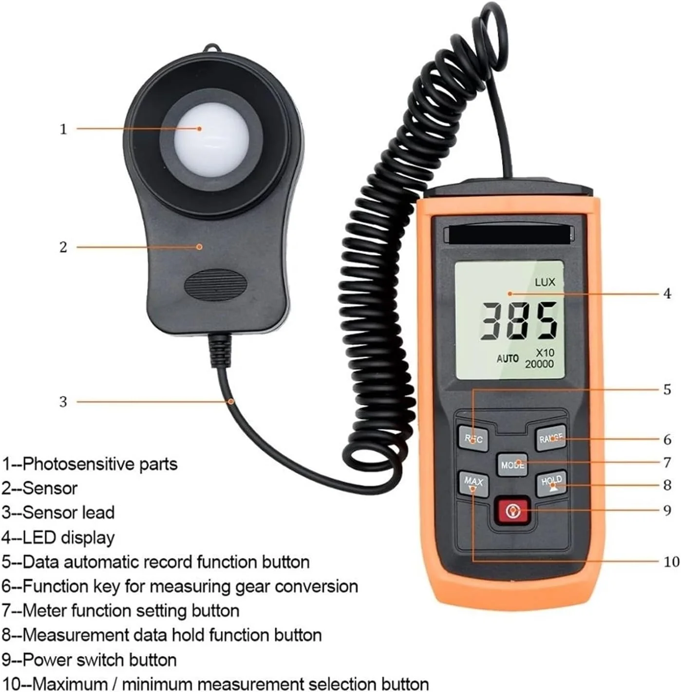 نورسنج دیجیتال، نورسنج دستی LCD عکاسی لومینومتر حداکثر حداقل 0-200000 LUX فوتومتر تستر روشنایی نورسنج دیجیتال، نورسنج دستی LCD عکاسی لومینومتر حداکثر حداقل 0-200000 LUX فوتومتر تستر روشنایی
