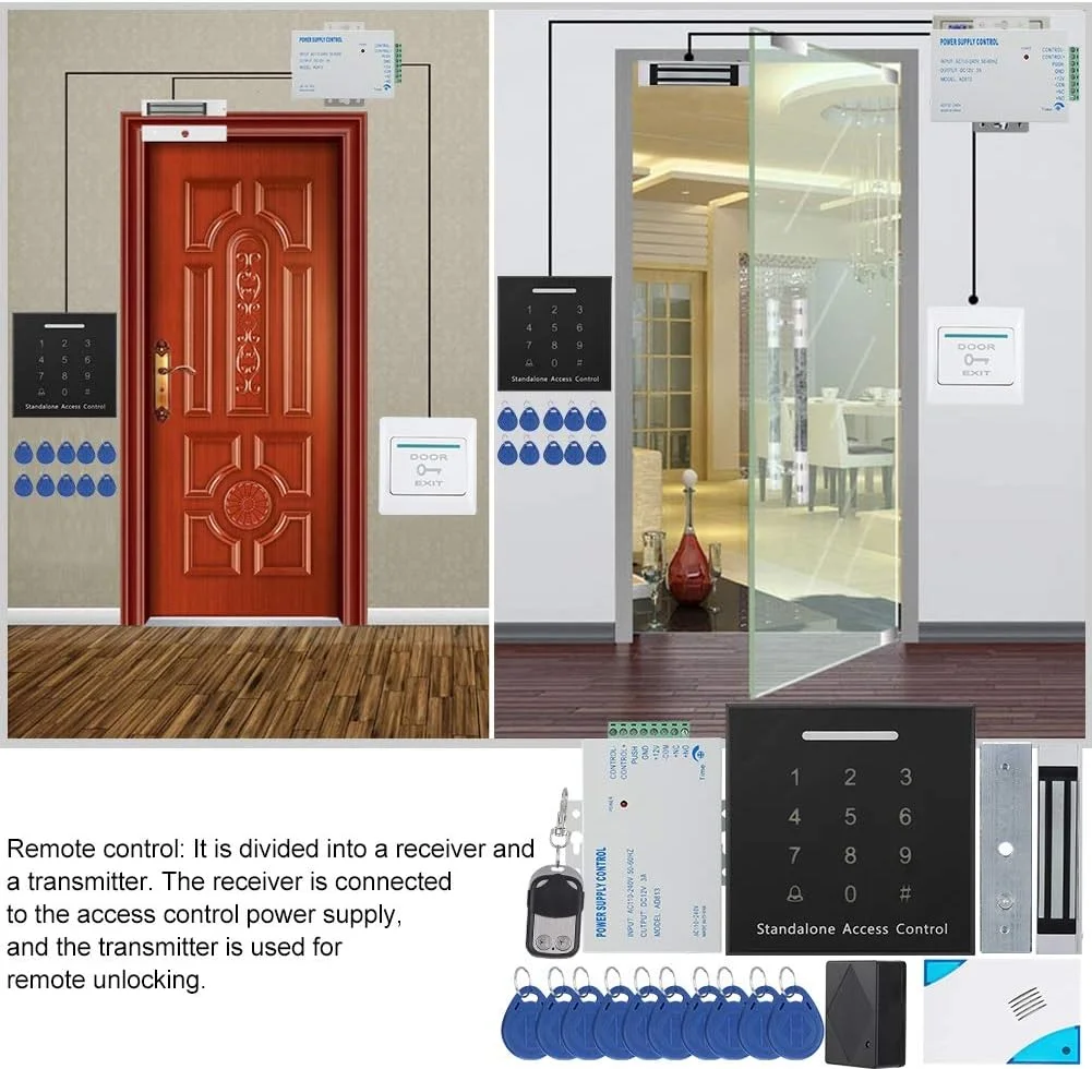 کیت سیستم کنترل دسترسی درب شامل قفل مغناطیسی تک درب، صفحه کلید RFID، دکمه خروج و کارت کیت سیستم کنترل دسترسی درب شامل قفل مغناطیسی تک درب، صفحه کلید RFID، دکمه خروج و کارت