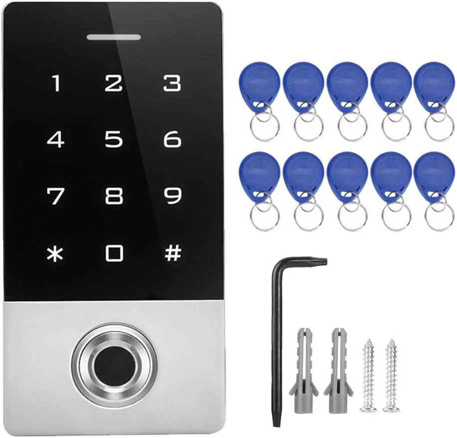 سیستم کنترل دسترسی FGGT، طراحی ضد آب کارت سگکی کنترل دسترسی اثر انگشت فلزی با 10 کلید برای قفل درب منزل (IC) سیستم کنترل دسترسی FGGT، طراحی ضد آب کارت سگکی کنترل دسترسی اثر انگشت فلزی با 10 کلید برای قفل درب منزل (IC)