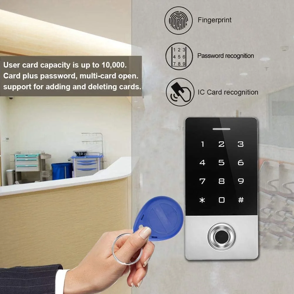 سیستم کنترل دسترسی FGGT، طراحی ضد آب کارت سگکی کنترل دسترسی اثر انگشت فلزی با 10 کلید برای قفل درب منزل (IC) سیستم کنترل دسترسی FGGT، طراحی ضد آب کارت سگکی کنترل دسترسی اثر انگشت فلزی با 10 کلید برای قفل درب منزل (IC)