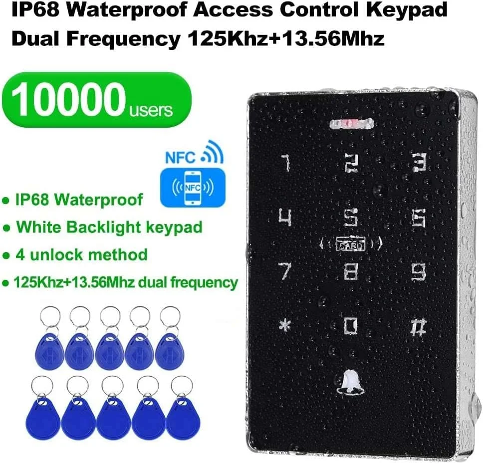 سیستم کنترل دسترسی دو فرکانسی NFC ضد آب IP68 مدل FTes RFKits به همراه 5 عدد جاسوئیچی ID و 5 عدد جاسوئیچی IC، پشتیبانی از 10000 کاربر، دارای نور پس زمینه و پنل لمسی سیستم کنترل دسترسی دو فرکانسی NFC ضد آب IP68 مدل FTes RFKits به همراه 5 عدد جاسوئیچی ID و 5 عدد جاسوئیچی IC، پشتیبانی از 10000 کاربر، دارای نور پس زمینه و پنل لمسی