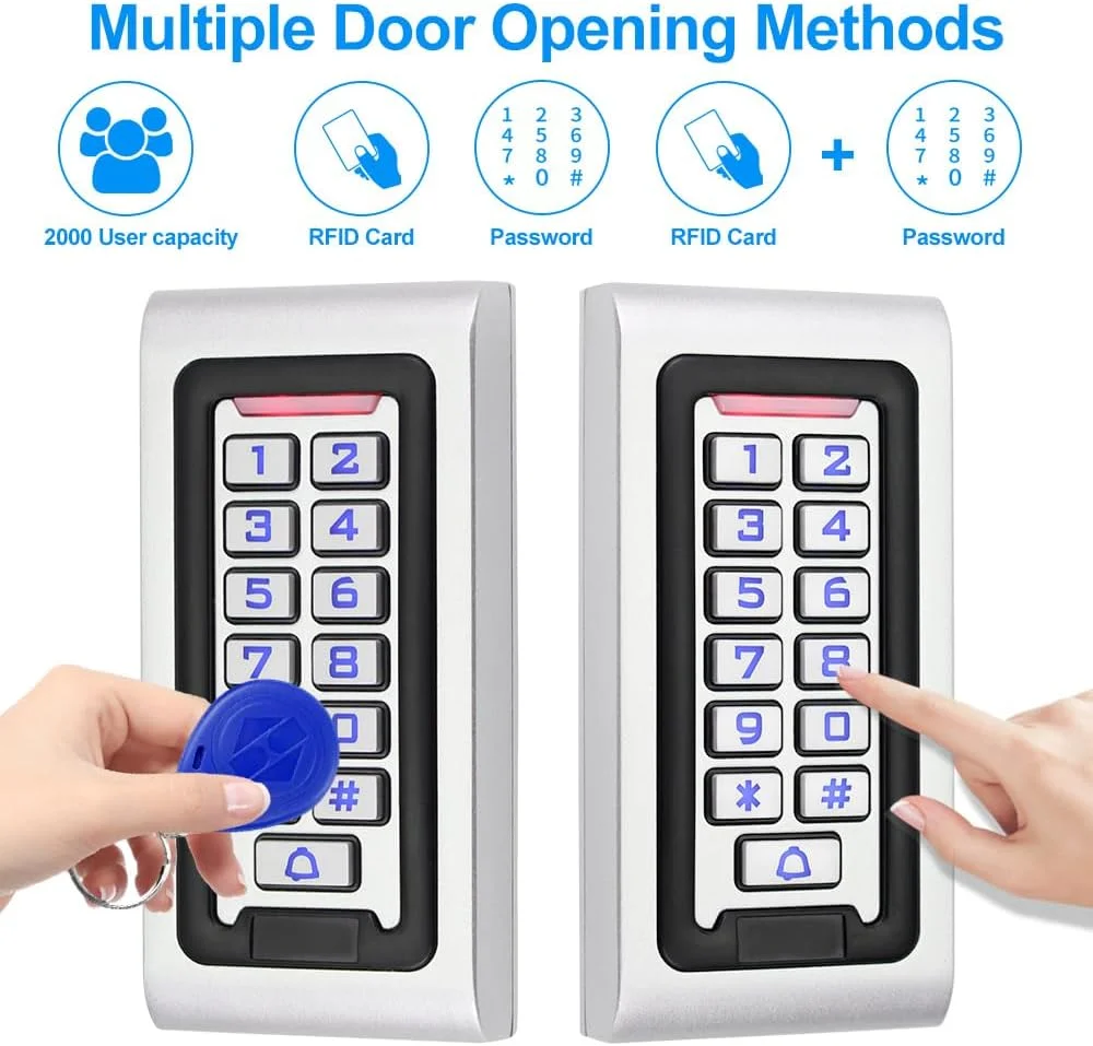 صفحه کلید فلزی RFID با استاندارد IP68، صفحه کلید کنترل دسترسی مستقل 125 کیلوهرتز، سیستم باز کردن درب ضد آب با رمز عبور، ریدر WG26، به همراه 10 عدد جاسوئیچی RFID صفحه کلید فلزی RFID با استاندارد IP68، صفحه کلید کنترل دسترسی مستقل 125 کیلوهرتز، سیستم باز کردن درب ضد آب با رمز عبور، ریدر WG26، به همراه 10 عدد جاسوئیچی RFID