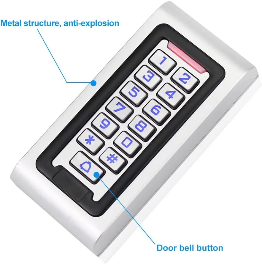 صفحه کلید فلزی RFID با استاندارد IP68، صفحه کلید کنترل دسترسی مستقل 125 کیلوهرتز، سیستم باز کردن درب ضد آب با رمز عبور، ریدر WG26، به همراه 10 عدد جاسوئیچی RFID صفحه کلید فلزی RFID با استاندارد IP68، صفحه کلید کنترل دسترسی مستقل 125 کیلوهرتز، سیستم باز کردن درب ضد آب با رمز عبور، ریدر WG26، به همراه 10 عدد جاسوئیچی RFID