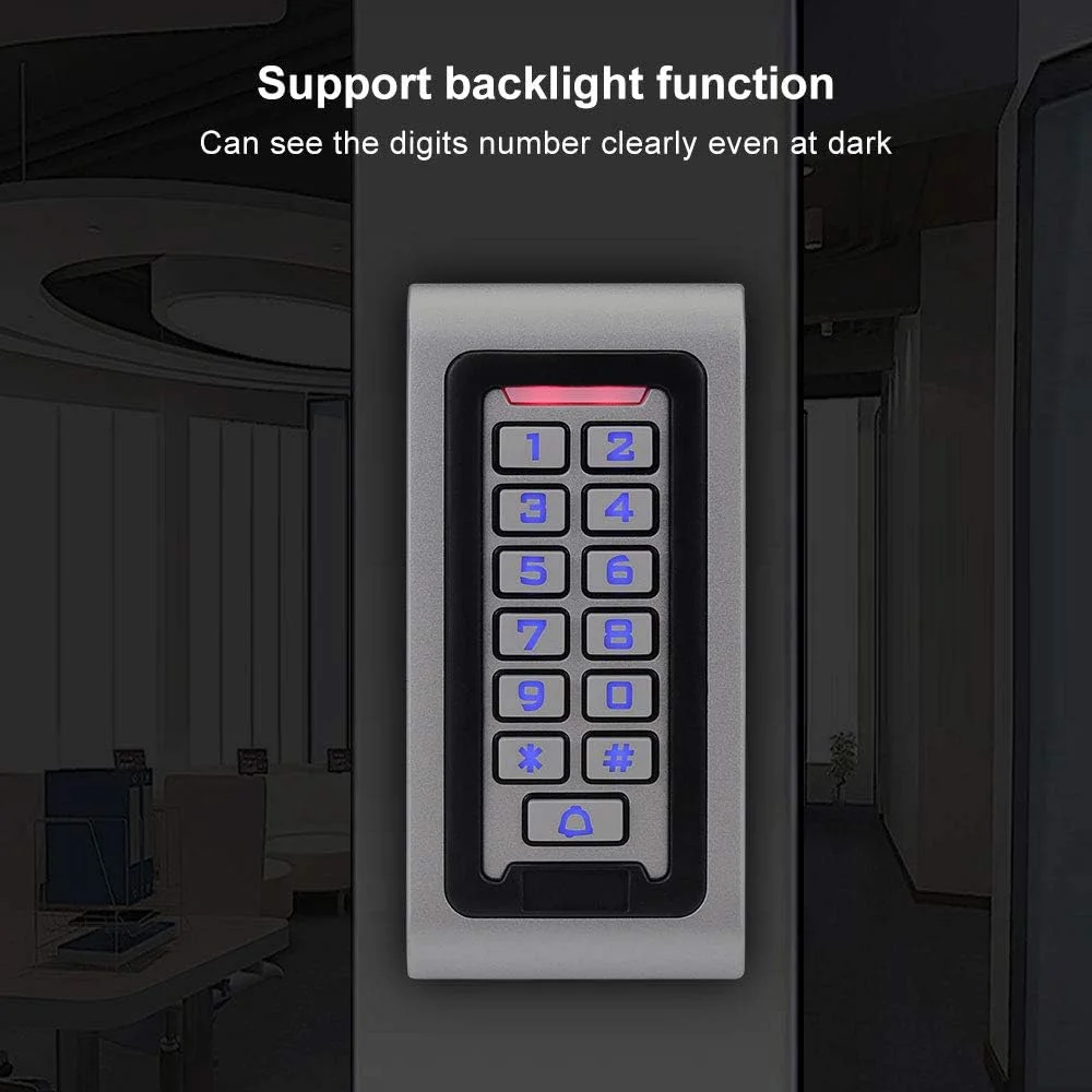 صفحه کلید فلزی RFID با استاندارد IP68، صفحه کلید کنترل دسترسی مستقل 125 کیلوهرتز، سیستم باز کردن درب ضد آب با رمز عبور، ریدر WG26، به همراه 10 عدد جاسوئیچی RFID صفحه کلید فلزی RFID با استاندارد IP68، صفحه کلید کنترل دسترسی مستقل 125 کیلوهرتز، سیستم باز کردن درب ضد آب با رمز عبور، ریدر WG26، به همراه 10 عدد جاسوئیچی RFID