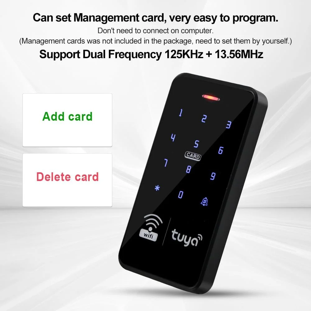 FUSYTULY سیستم کنترل دسترسی Tuya، فرکانس 125KHz و 13.56MHz، ضد آب، کیت سیستم کنترل دسترسی وای فای با صفحه کلید RFID + منبع تغذیه DC12V 3A + 10 عدد جاکلیدی (کیت S20tuya بدون قفل) FUSYTULY سیستم کنترل دسترسی Tuya، فرکانس 125KHz و 13.56MHz، ضد آب، کیت سیستم کنترل دسترسی وای فای با صفحه کلید RFID + منبع تغذیه DC12V 3A + 10 عدد جاکلیدی (کیت S20tuya بدون قفل)