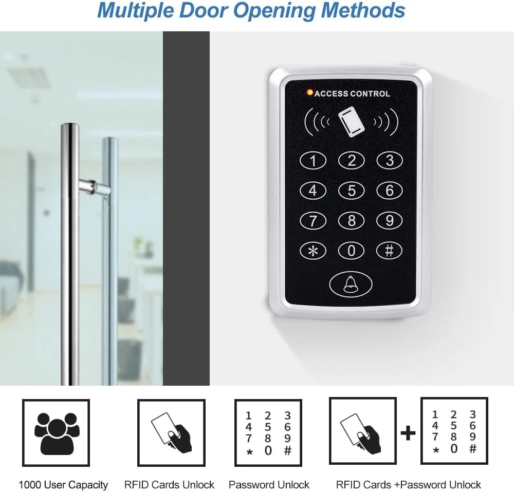 کیت سیستم کنترل دسترسی درب ضد آب FUSYTULY، صفحه کلید RFID خوان 125 کیلوهرتز + منبع تغذیه DC12V 3A + پوشش ضد آب + 15 عدد جاسوئیچی، بدون قفل برقی کیت سیستم کنترل دسترسی درب ضد آب FUSYTULY، صفحه کلید RFID خوان 125 کیلوهرتز + منبع تغذیه DC12V 3A + پوشش ضد آب + 15 عدد جاسوئیچی، بدون قفل برقی