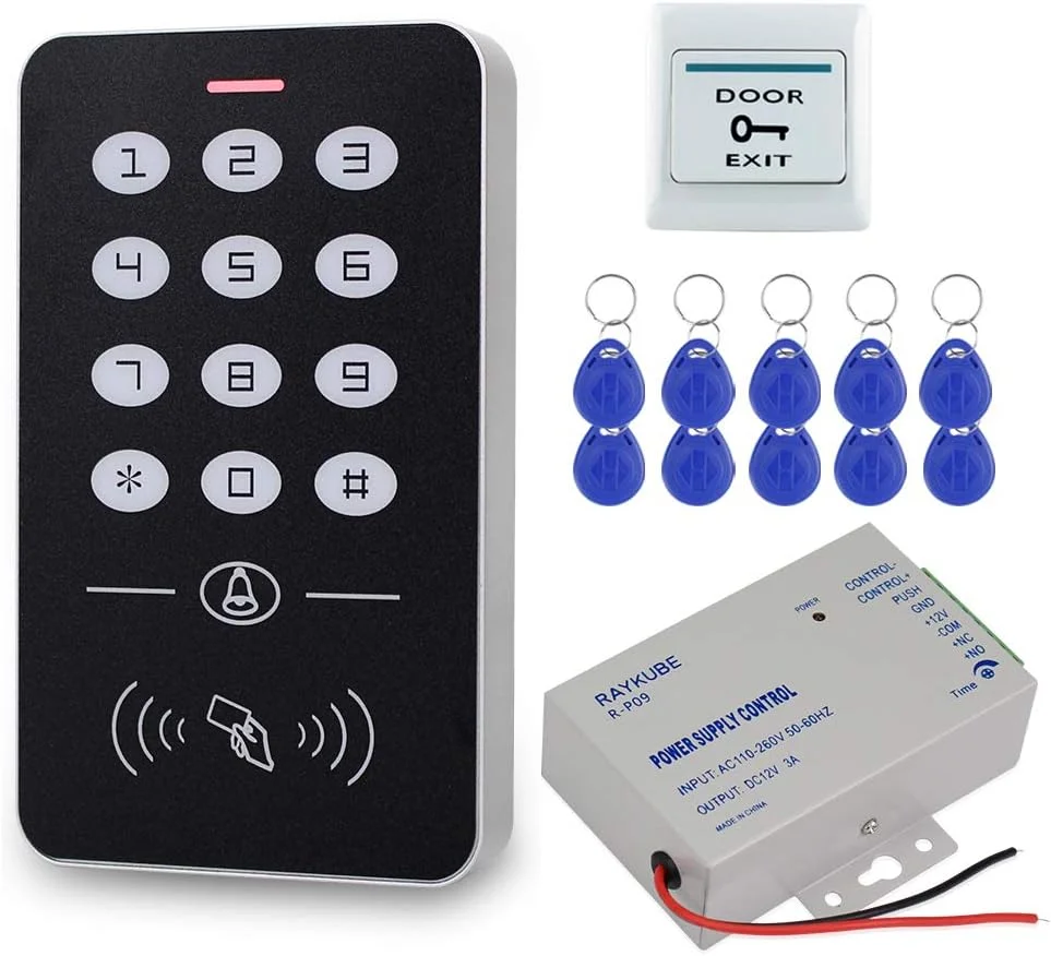 کیت سیستم کنترل دسترسی ارزان قیمت HFeng 125KHz صفحه کلید RFID + کنترلر منبع تغذیه DC12V 3A + دکمه خروج درب + 10 عدد جاسوئیچی کارت برای درب چوبی/فلزی/شیشه ای دزدگیر منزل کیت سیستم کنترل دسترسی ارزان قیمت HFeng 125KHz صفحه کلید RFID + کنترلر منبع تغذیه DC12V 3A + دکمه خروج درب + 10 عدد جاسوئیچی کارت برای درب چوبی/فلزی/شیشه ای دزدگیر منزل