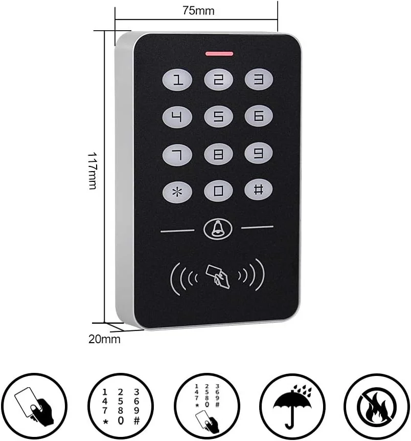 کیت سیستم کنترل دسترسی ارزان قیمت HFeng 125KHz صفحه کلید RFID + کنترلر منبع تغذیه DC12V 3A + دکمه خروج درب + 10 عدد جاسوئیچی کارت برای درب چوبی/فلزی/شیشه ای دزدگیر منزل کیت سیستم کنترل دسترسی ارزان قیمت HFeng 125KHz صفحه کلید RFID + کنترلر منبع تغذیه DC12V 3A + دکمه خروج درب + 10 عدد جاسوئیچی کارت برای درب چوبی/فلزی/شیشه ای دزدگیر منزل