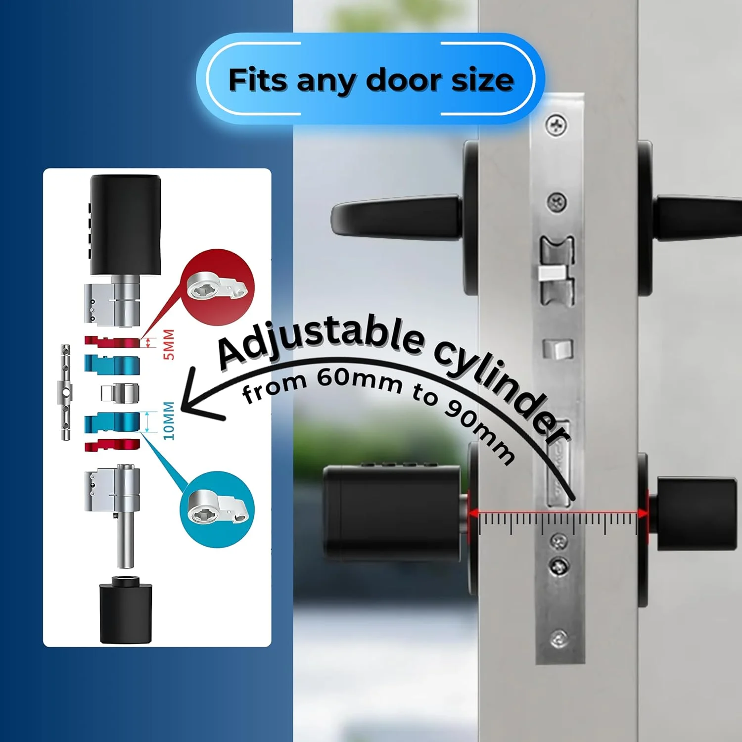 قفل درب هوشمند بدون کلید 5 در 1 با اثر انگشت، قفل صفحه کلید، کارت IC و کنترل برنامه موبایل، دسترسی از راه دور از طریق دروازه، سیلندر قابل تنظیم، برای خانه ها، دفاتر و اجاره های تعطیلات قفل درب هوشمند بدون کلید 5 در 1 با اثر انگشت، قفل صفحه کلید، کارت IC و کنترل برنامه موبایل، دسترسی از راه دور از طریق دروازه، سیلندر قابل تنظیم، برای خانه ها، دفاتر و اجاره های تعطیلات