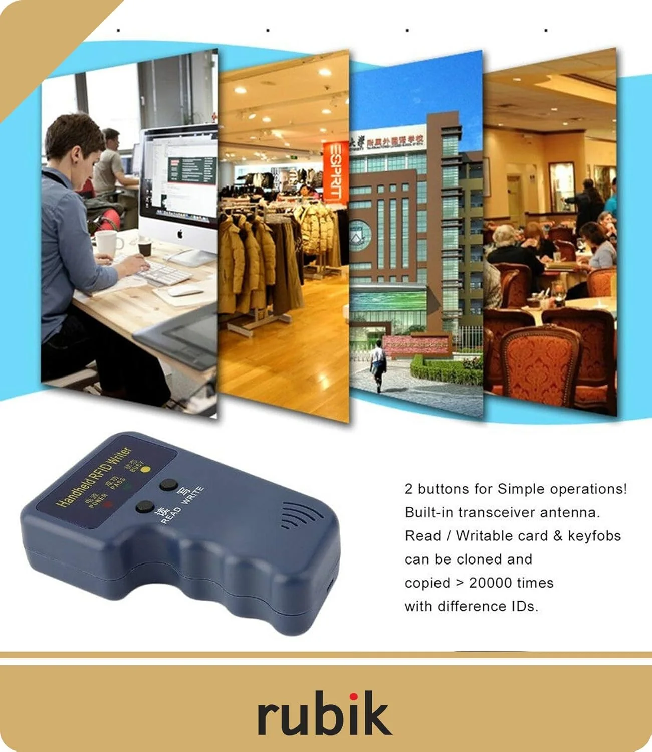 دستگاه کپی/خواننده/نویسنده کارت RFID با فرکانس 125 کیلوهرتز، به همراه 6 عدد کارت شناسایی T5577 125khz قابل نوشتن و 6 عدد جاسوئیچی دستگاه کپی/خواننده/نویسنده کارت RFID با فرکانس 125 کیلوهرتز، به همراه 6 عدد کارت شناسایی T5577 125khz قابل نوشتن و 6 عدد جاسوئیچی