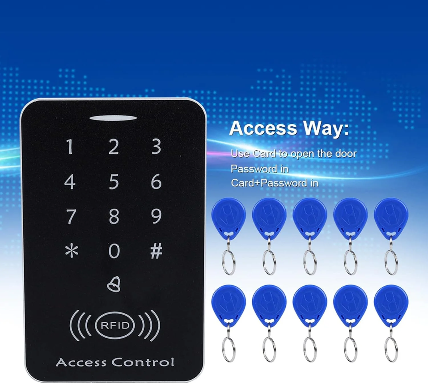 دستگاه کارتخوان رمزدار RFID، سیستم کنترل دسترسی درب مجاورتی، کارتخوان صفحه کلید، سیستم امنیتی منزل به همراه دکمه خروج + 10 کارت شناسایی دستگاه کارتخوان رمزدار RFID، سیستم کنترل دسترسی درب مجاورتی، کارتخوان صفحه کلید، سیستم امنیتی منزل به همراه دکمه خروج + 10 کارت شناسایی