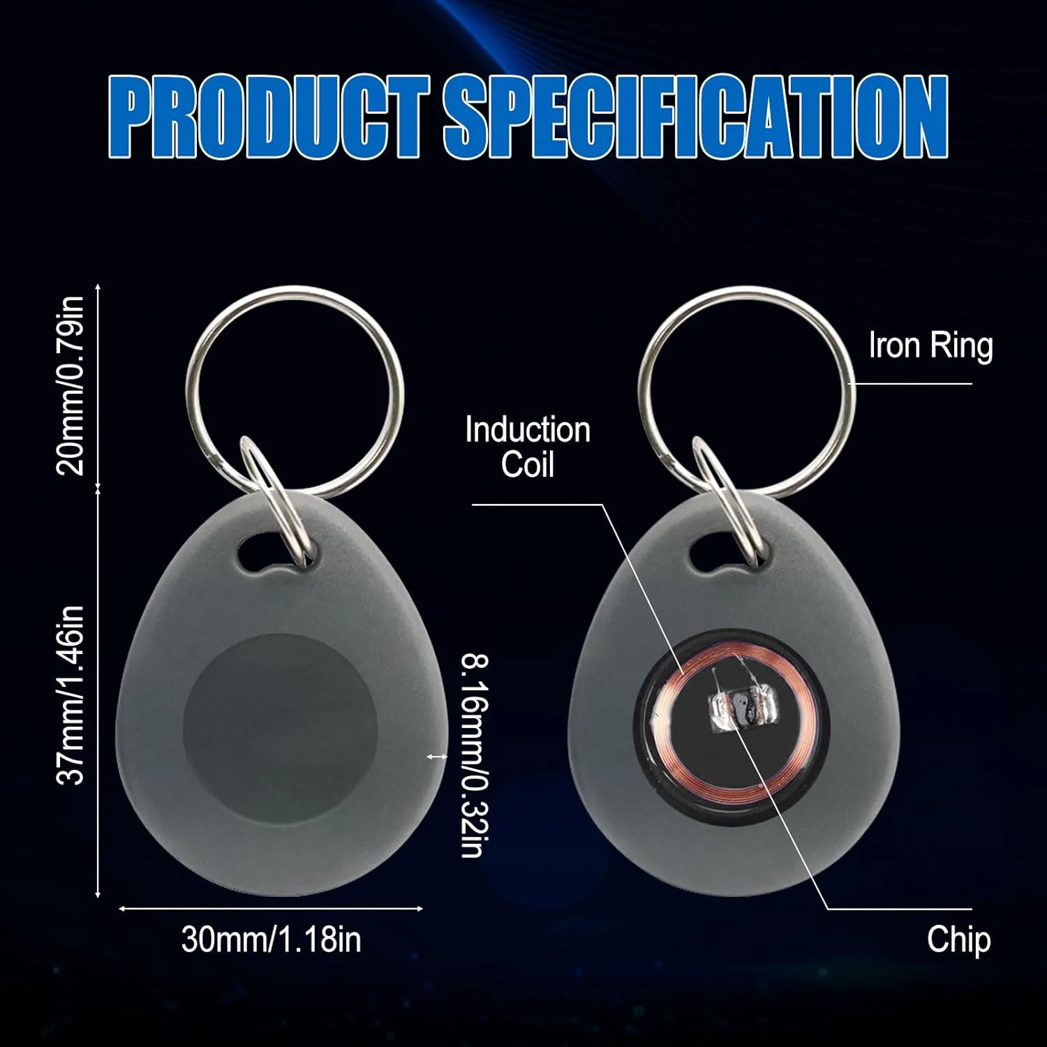 50 عدد جاسوئیچی مجاورتی 26 بیتی، فرکانس 125KHZ، سازگار با کارتخوان های Prox Key ISOProx 1326 1346 1386 H10301، جاسوئیچی های بدون تماس Isoprox برای اکثر سیستم های کنترل دسترسی، خاکستری