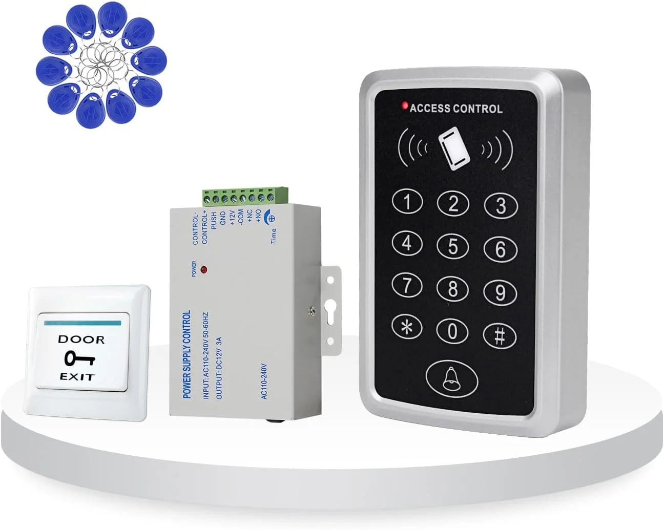 کیت کنترل دسترسی RFID مدل ReaIOKbii، ریدر با صفحه کلید، سیستم کامل با منبع تغذیه، دکمه خروج، 10 جاسوئیچی 125 کیلوهرتز کیت کنترل دسترسی RFID مدل ReaIOKbii، ریدر با صفحه کلید، سیستم کامل با منبع تغذیه، دکمه خروج، 10 جاسوئیچی 125 کیلوهرتز