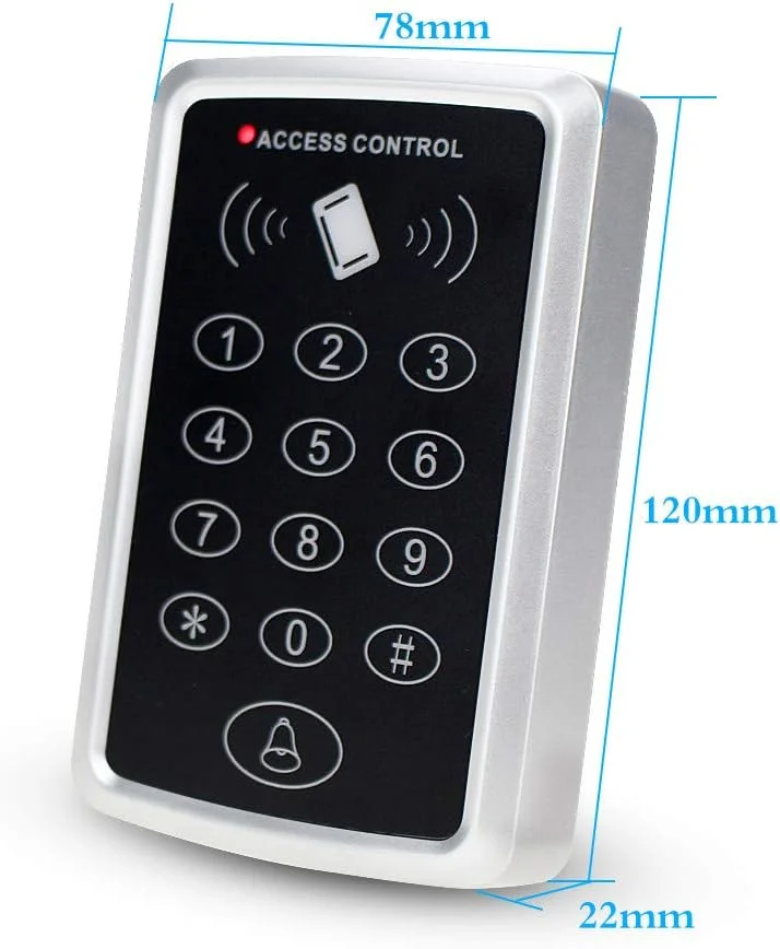 کیت سیستم کنترل دسترسی مستقل ReaIOKbii – صفحه کلید RFID ضد آب، کارتخوان درب با قابلیت دسترسی با کارت و رمز عبور، ظرفیت 1000 کاربر، بازکننده هوشمند درب، دکمه خروج، 10 جاسوئیچی شناسایی، شامل زنگ درب