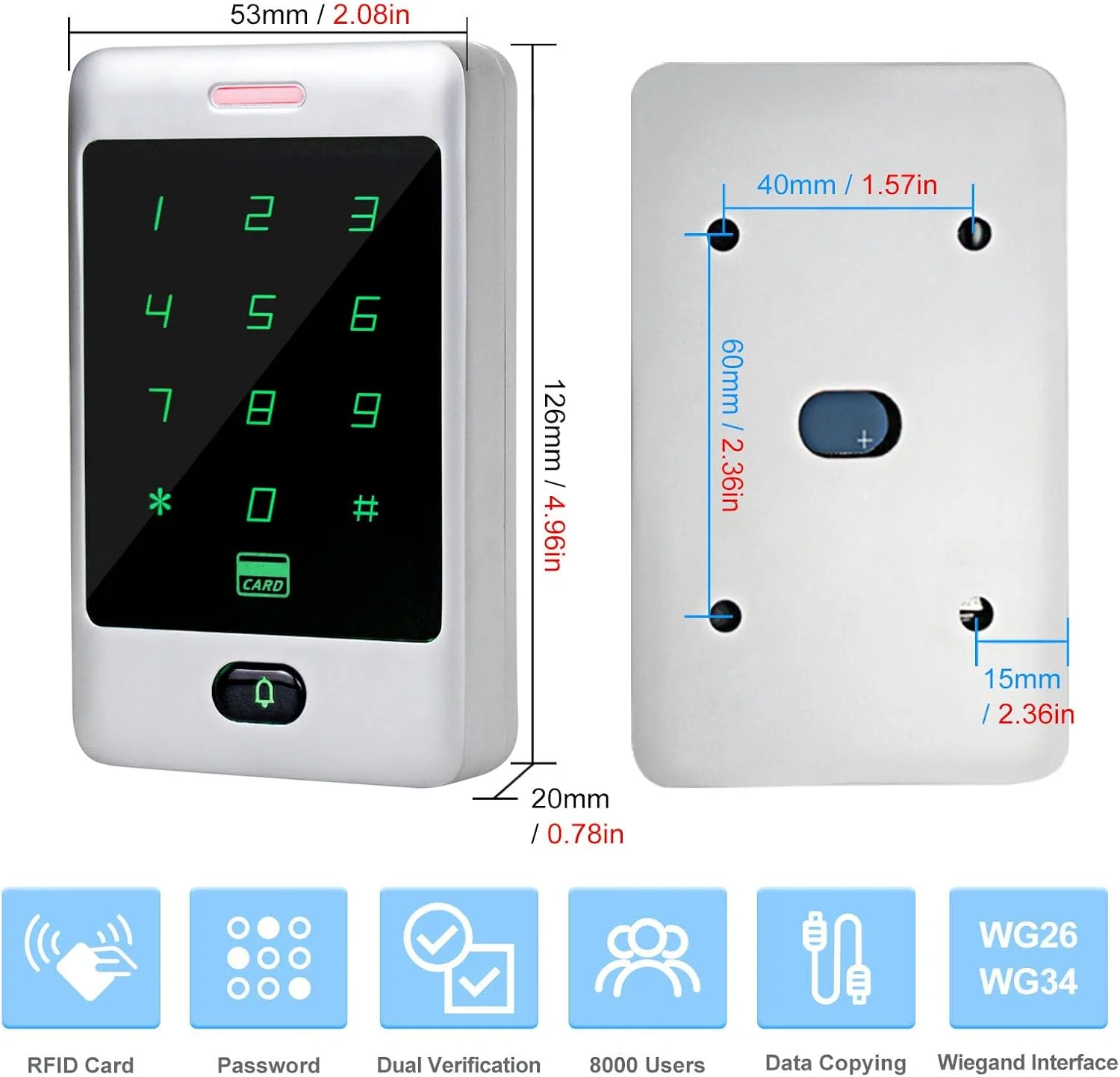 سیستم کنترل دسترسی مستقل، صفحه کلید RFID، صفحه کلید لمسی فلزی، کارت خوان درب، قفل مغناطیسی 180 کیلوگرمی + دکمه خروج، 10 جاسوئیچی شناسه سیستم کنترل دسترسی مستقل، صفحه کلید RFID، صفحه کلید لمسی فلزی، کارت خوان درب، قفل مغناطیسی 180 کیلوگرمی + دکمه خروج، 10 جاسوئیچی شناسه