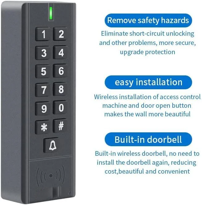 کیت کنترل دسترسی بیرونی Rubo Safe Live RN-1 IP65 مشکی با صفحه کلید RFID بیسیم، دکمه خروج، گیرنده، برد 50 متری 433 مگاهرتز با 500 کاربر، مستقل و با باتری کیت کنترل دسترسی بیرونی Rubo Safe Live RN-1 IP65 مشکی با صفحه کلید RFID بیسیم، دکمه خروج، گیرنده، برد 50 متری 433 مگاهرتز با 500 کاربر، مستقل و با باتری