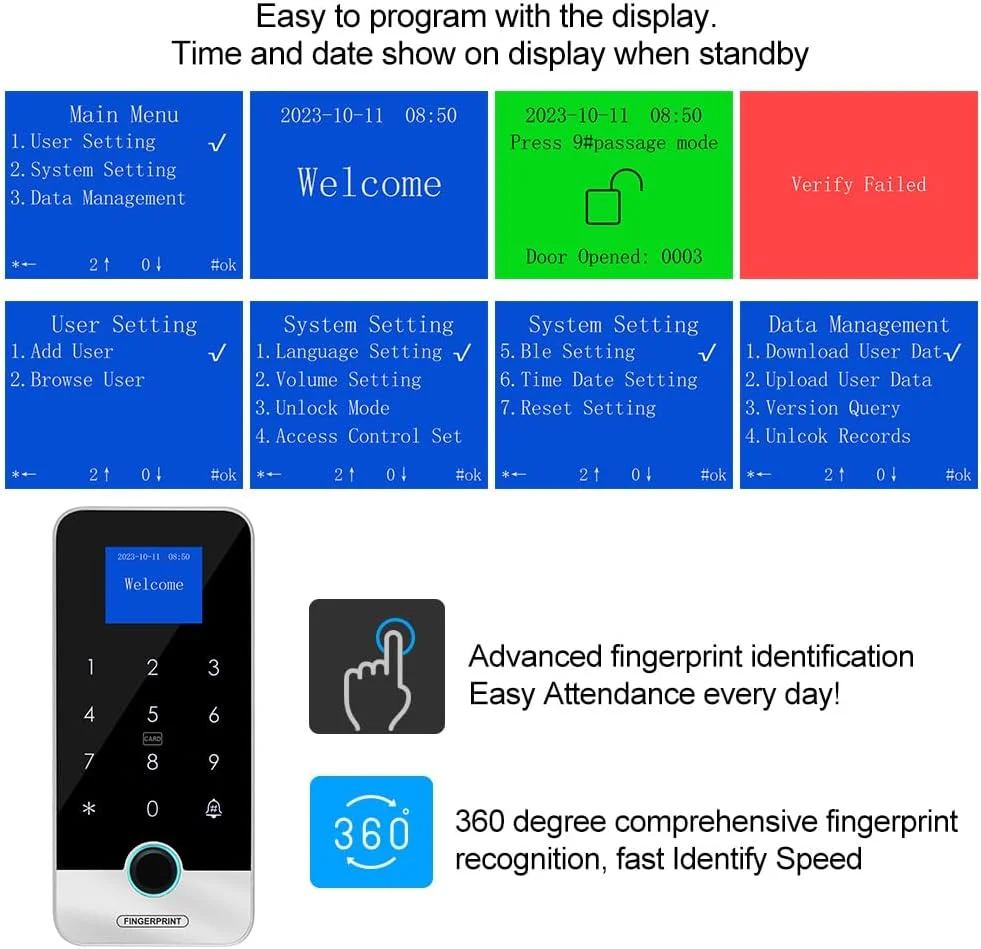 صفحه کلید کنترل دسترسی بلوتوثی Tuya RFID، سیستم اثر انگشت بیومتریک IP65 ضد آب 13.56 مگاهرتز با صفحه لمسی + 10 عدد جاسوئیچی صفحه کلید کنترل دسترسی بلوتوثی Tuya RFID، سیستم اثر انگشت بیومتریک IP65 ضد آب 13.56 مگاهرتز با صفحه لمسی + 10 عدد جاسوئیچی